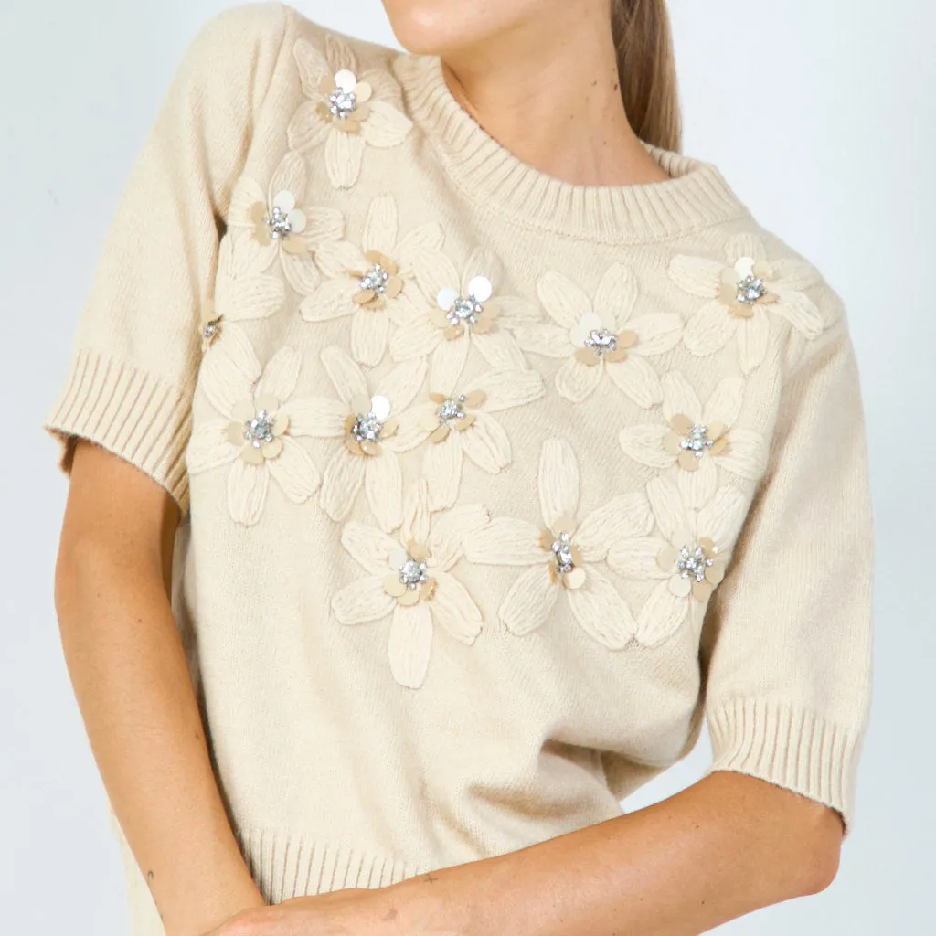 Chic beaded floral sweater wholesale