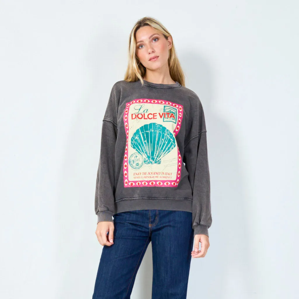 Chic vintage print sweatshirt wholesale