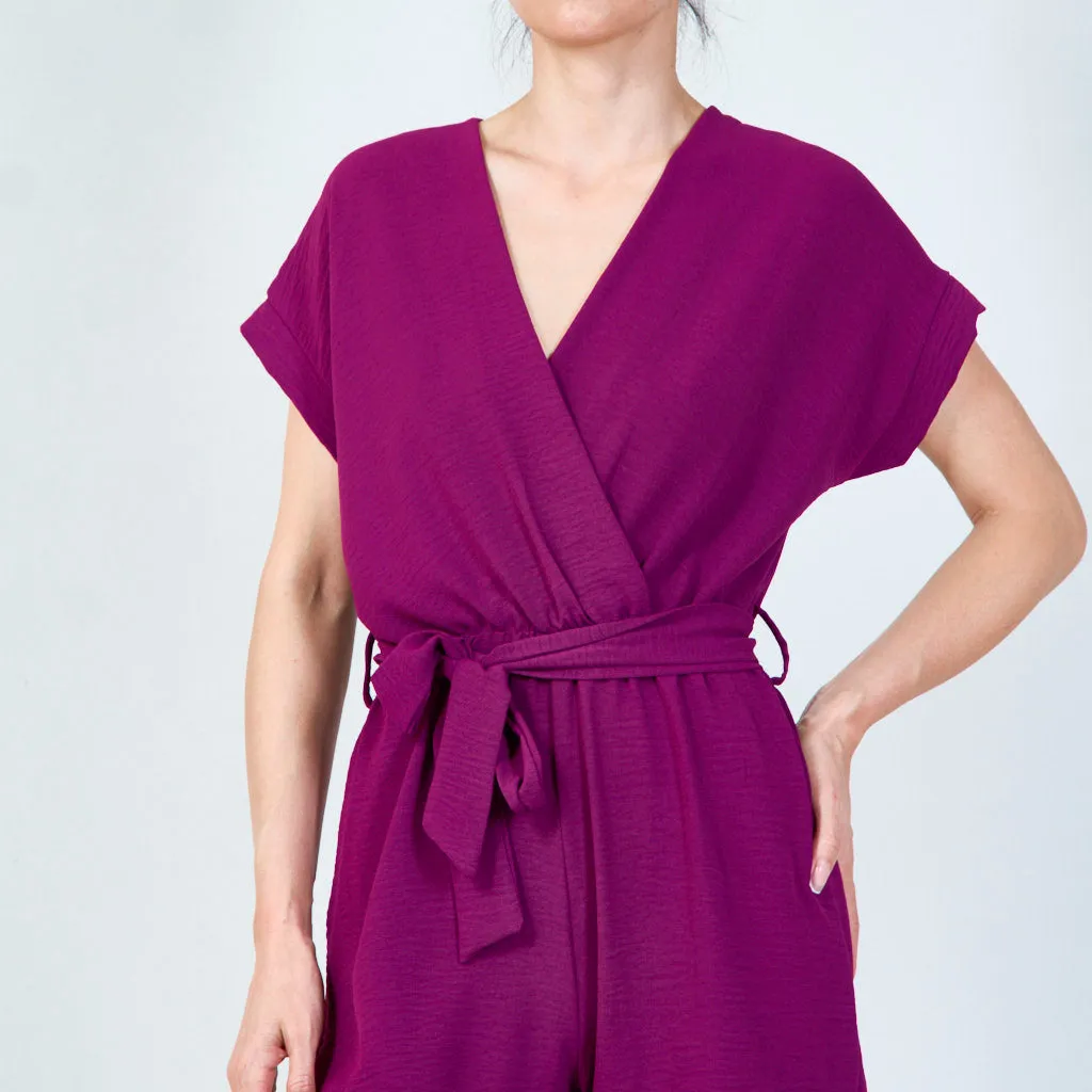 Chic wrap-front romper with tie belt wholesale