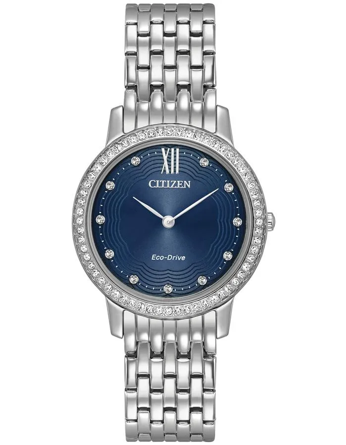 Citizen Eco-Drive Womens Silhouette Crystal Watch - Blue Dial - Bracelet