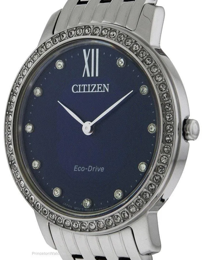 Citizen Eco-Drive Womens Silhouette Crystal Watch - Blue Dial - Bracelet