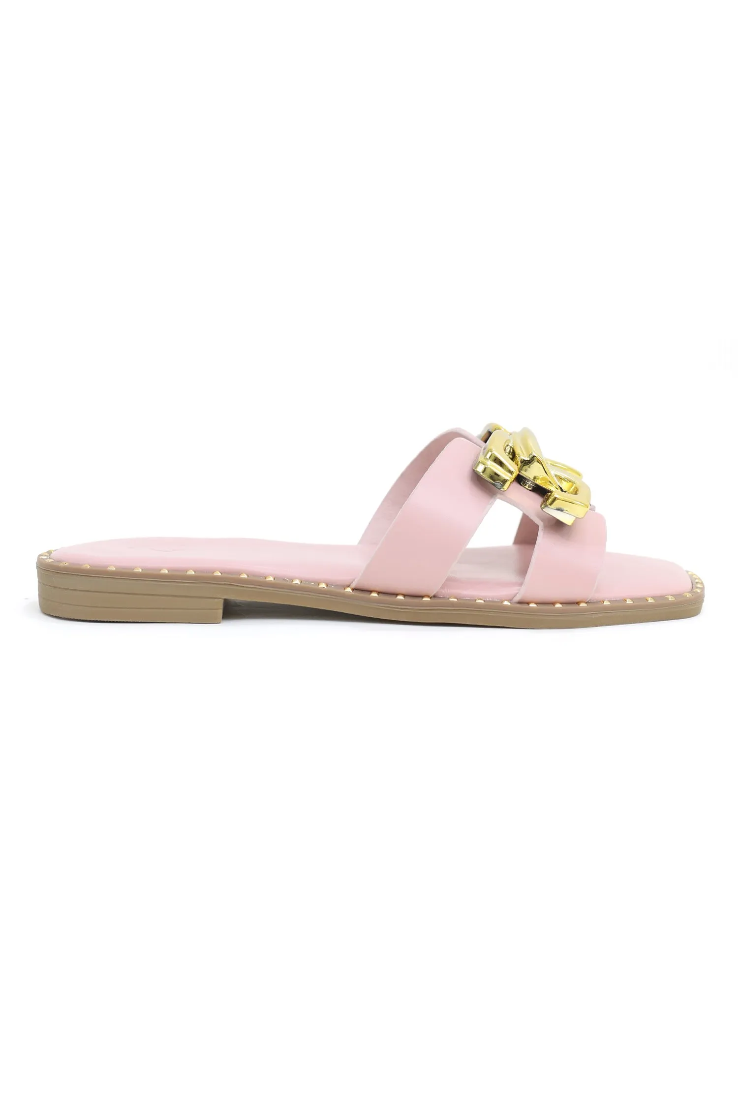 CITY CHIC BUCKLE SLIDES-PINK