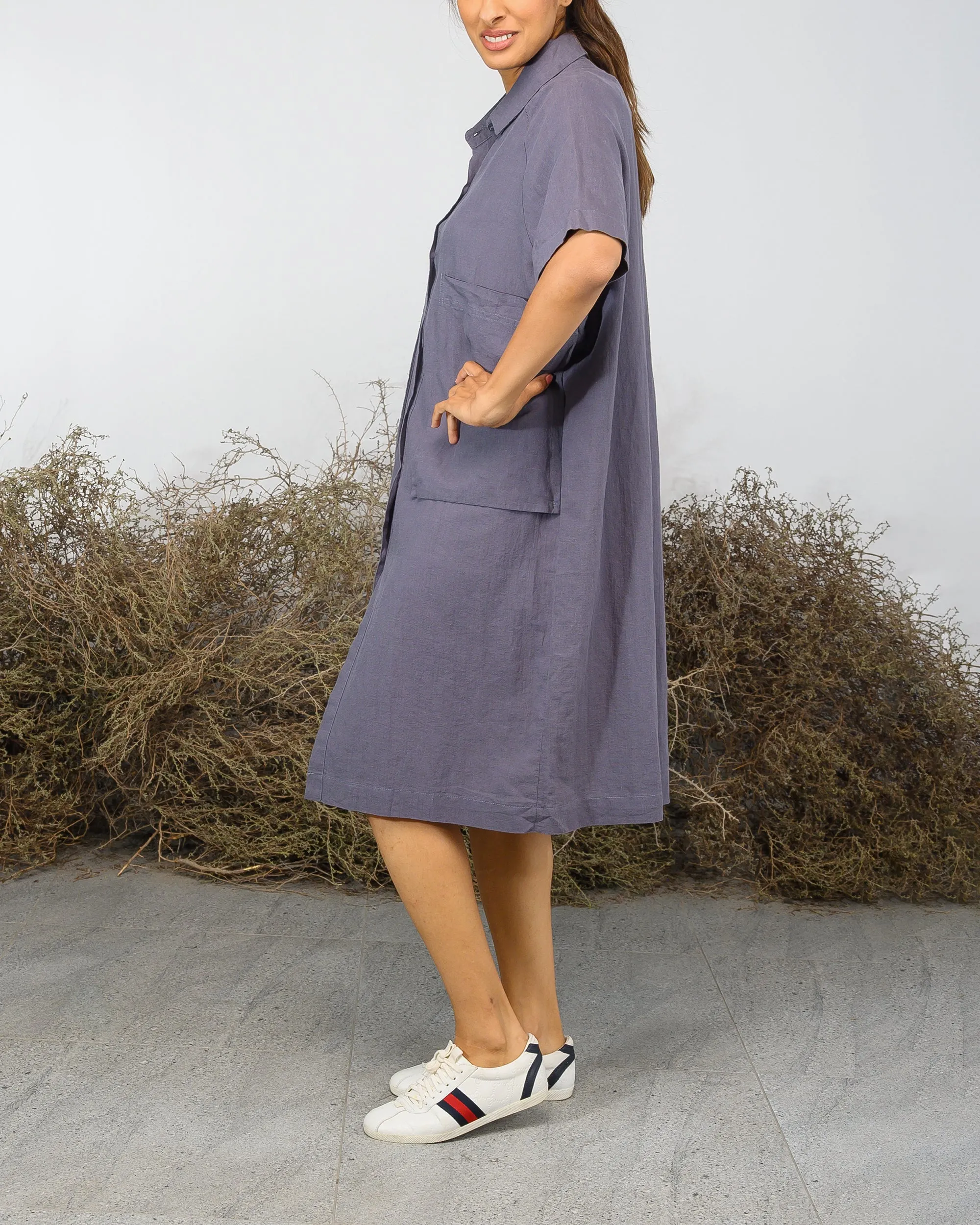 COLLAR PLAIN BUTTONED W/FRONT BIG POCKET COTTON DRESS 2397 - فستان