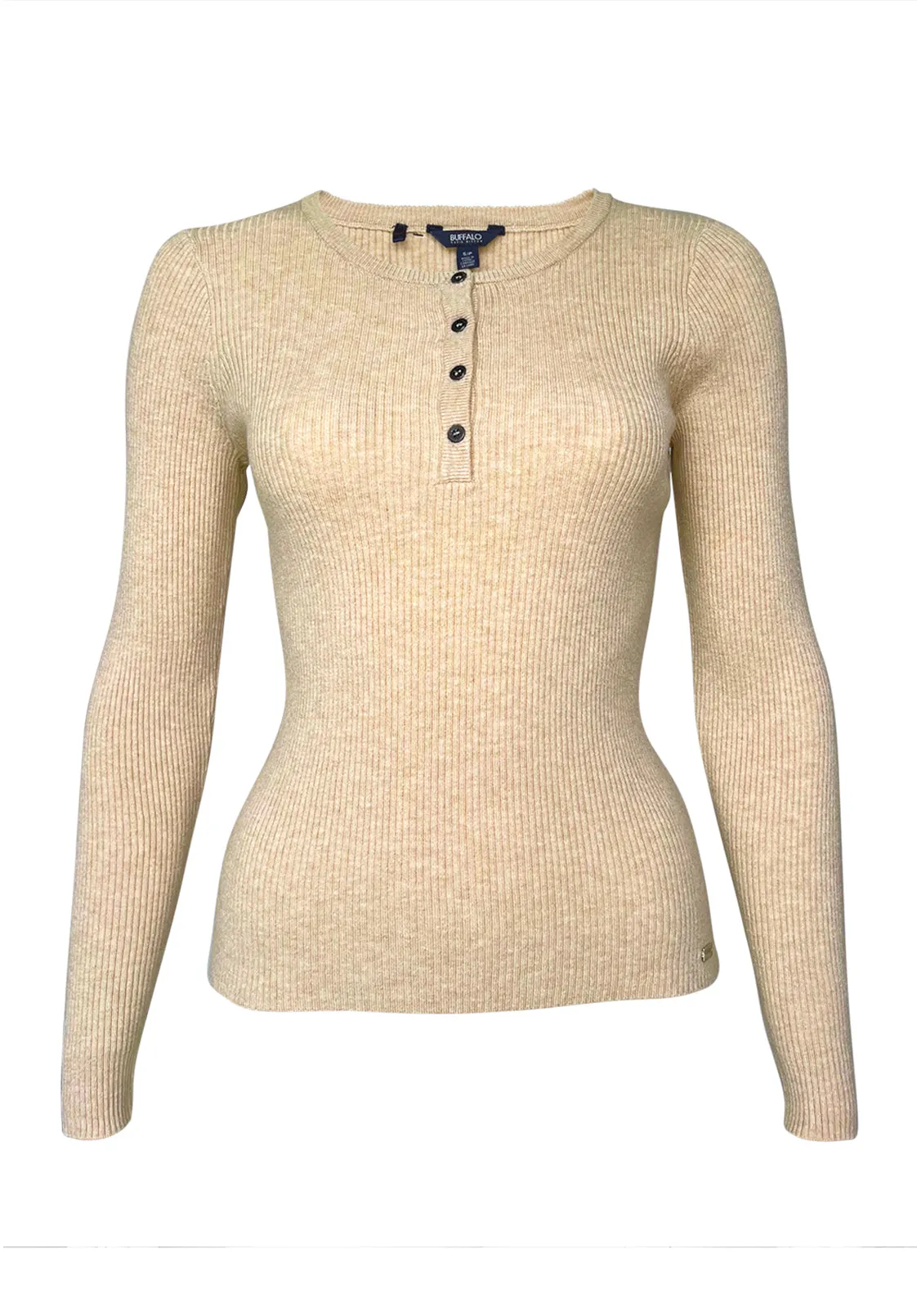 Collins Women's Long Sleeve Henley in Heather Oatmeal - SW0004F