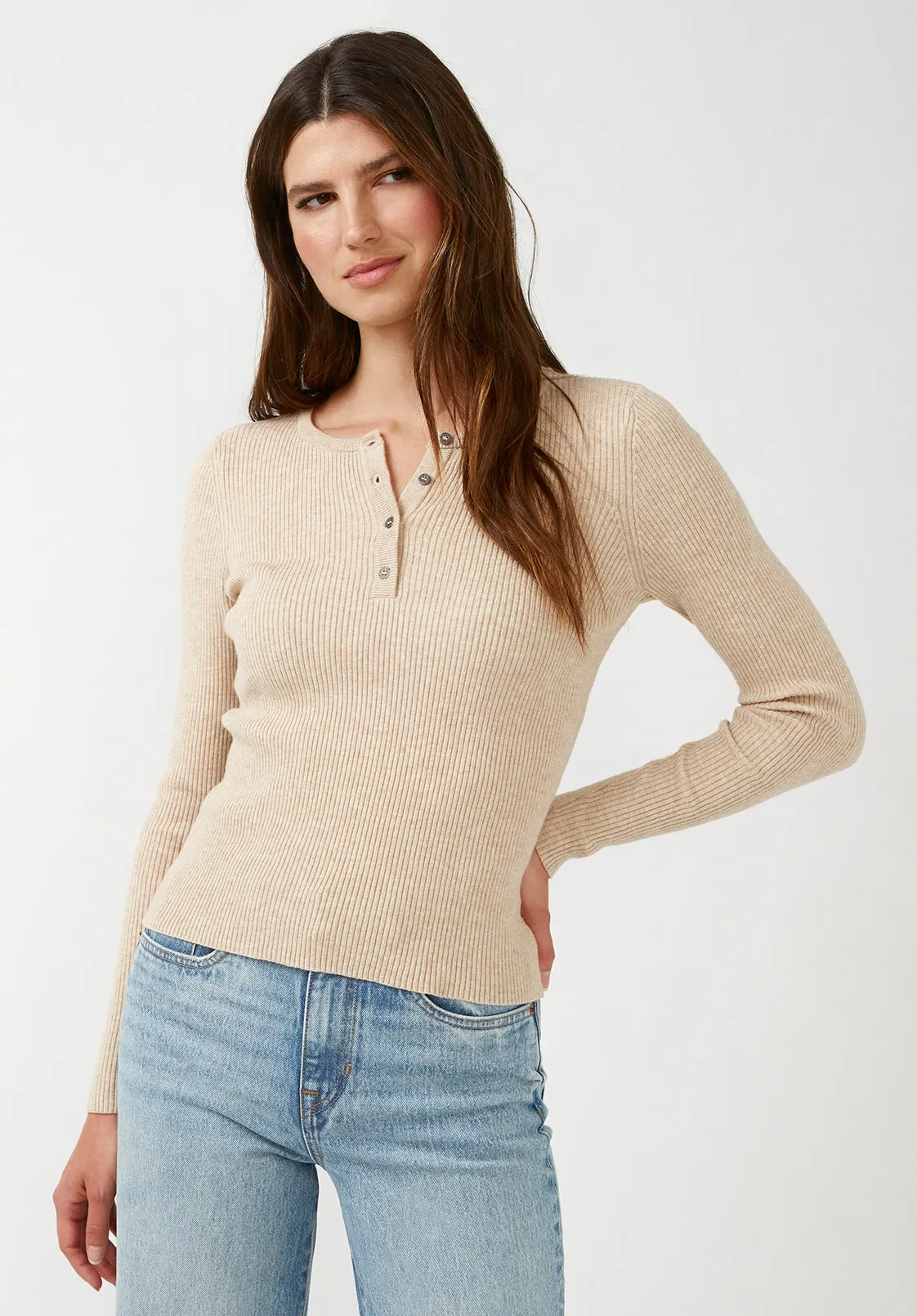 Collins Women's Long Sleeve Henley in Heather Oatmeal - SW0004F