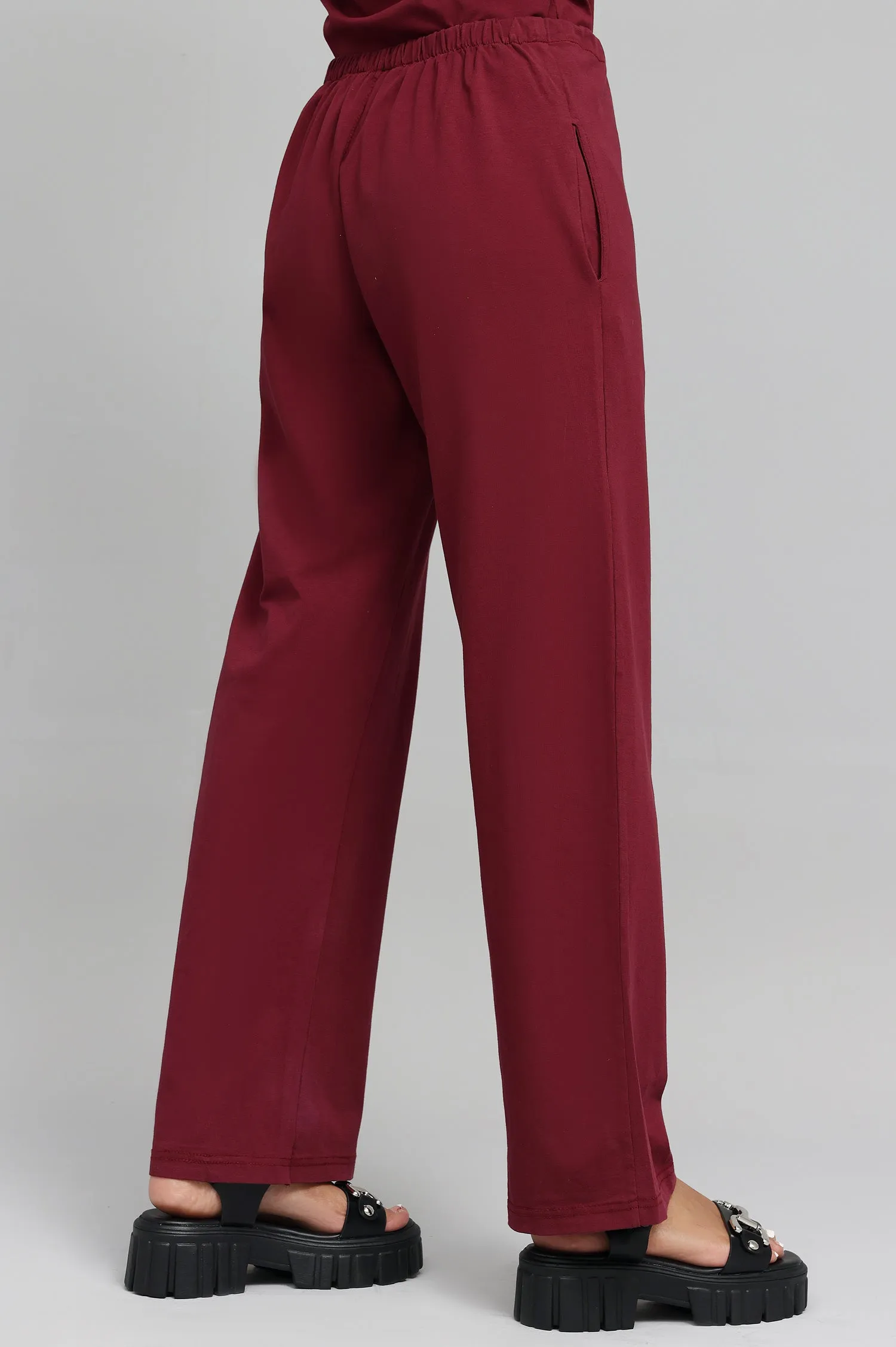 COMFY WIDE-LEG LOUNGE PANTS-MAROON