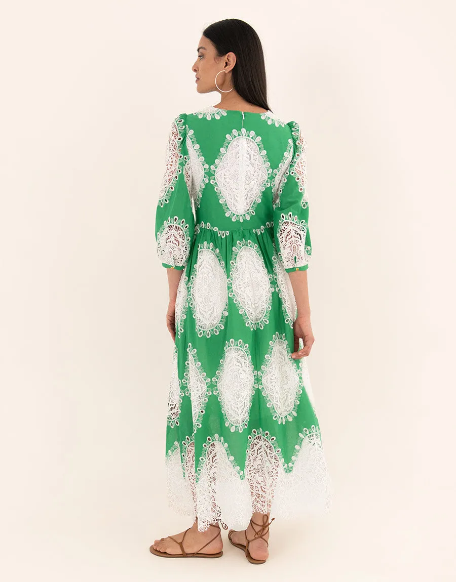 Constance Broderie Anglaise Midi Dress - Green