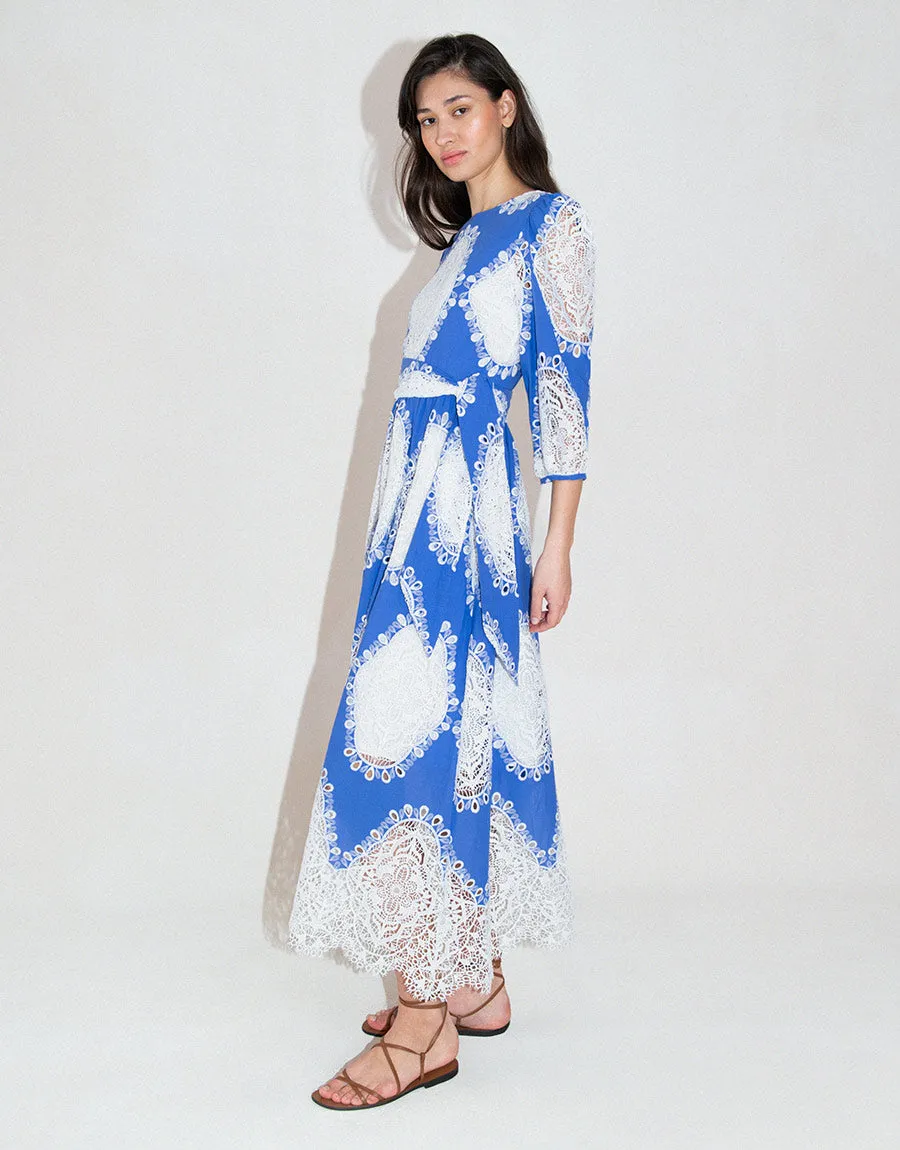 Constance Lace Midi Dress - Blue/White