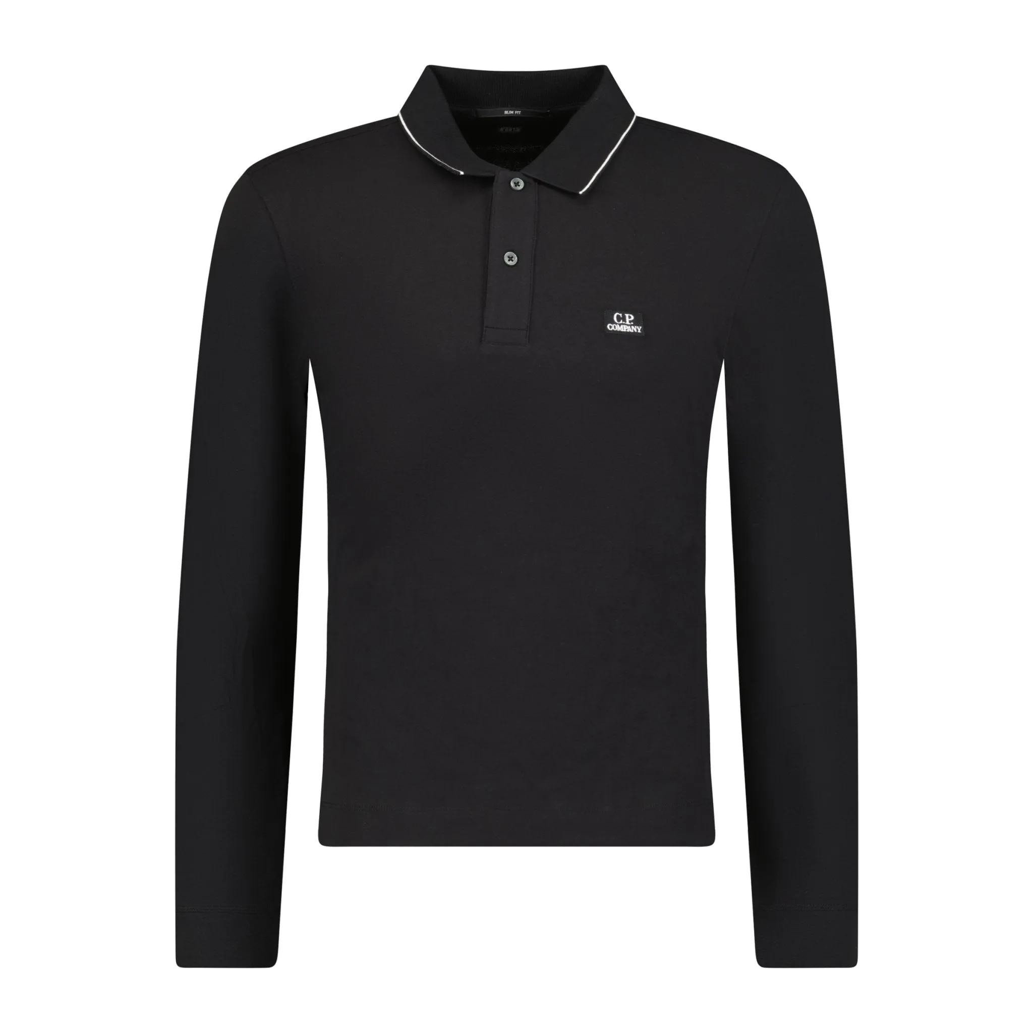 CP COMPANY Long Sleeve Stitch Logo Polo-Shirt Black