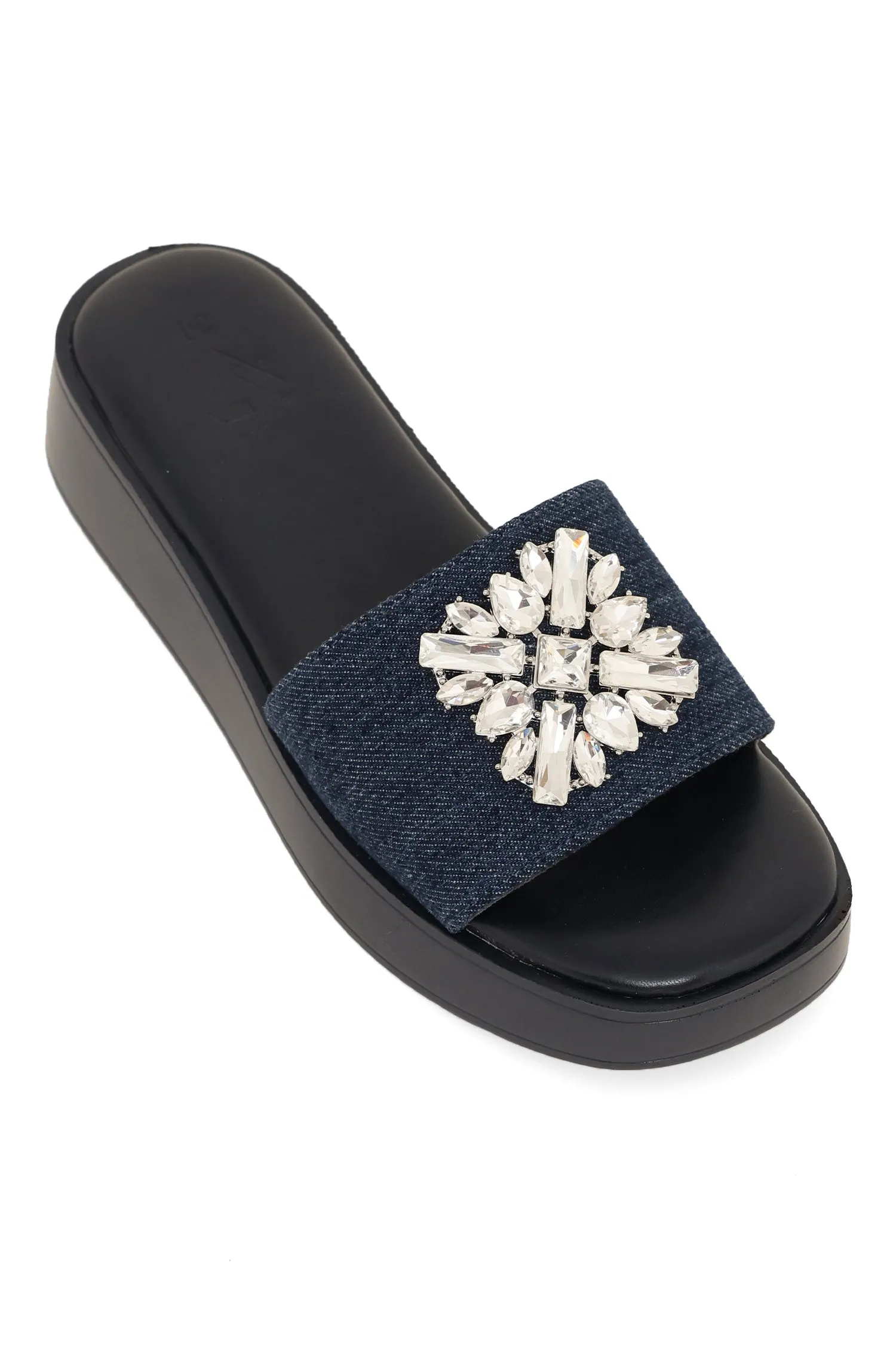 CRYSTAL CHIC SLIDES-NAVY