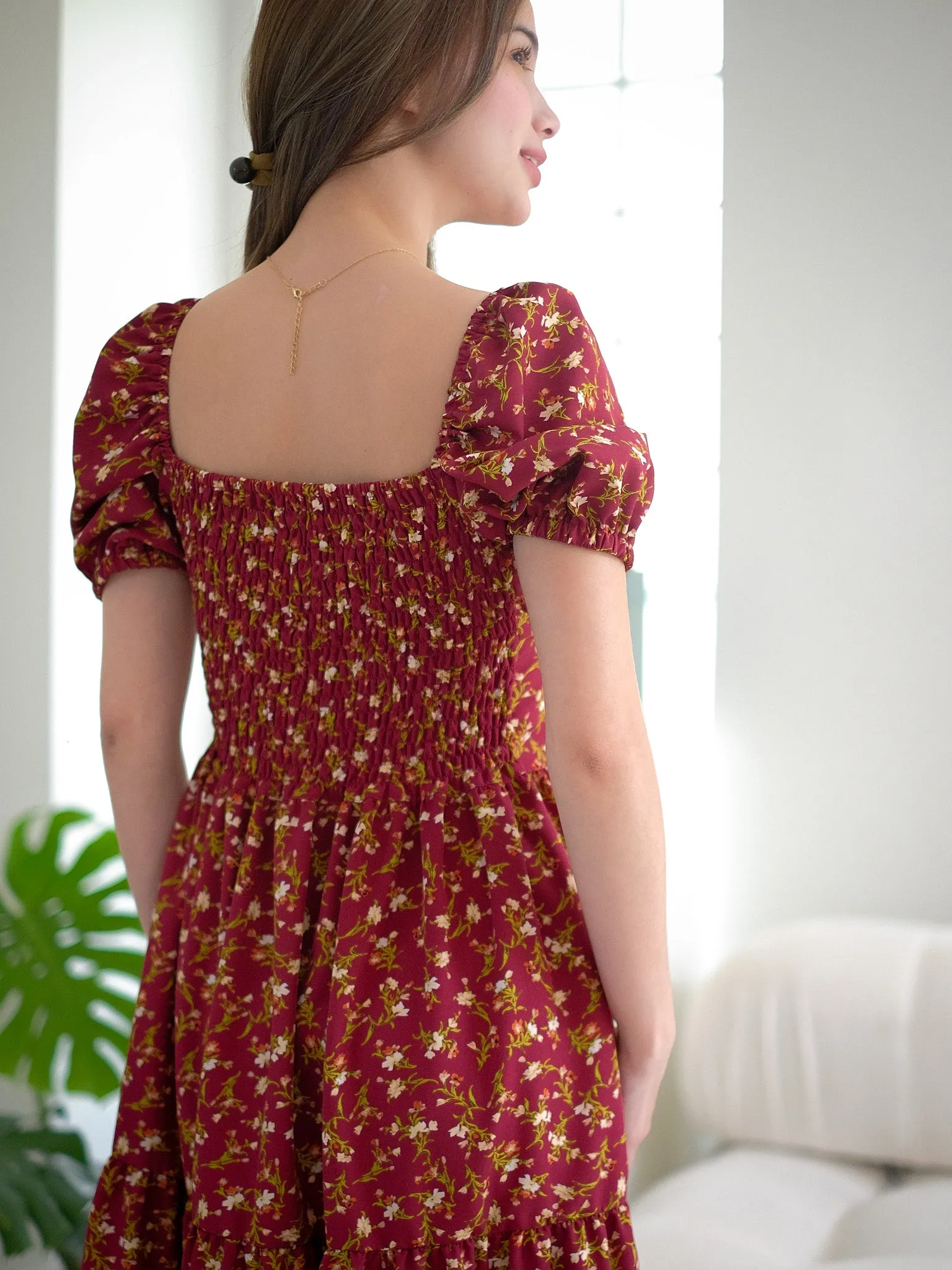 Dakota Midi Dress - maroon floral