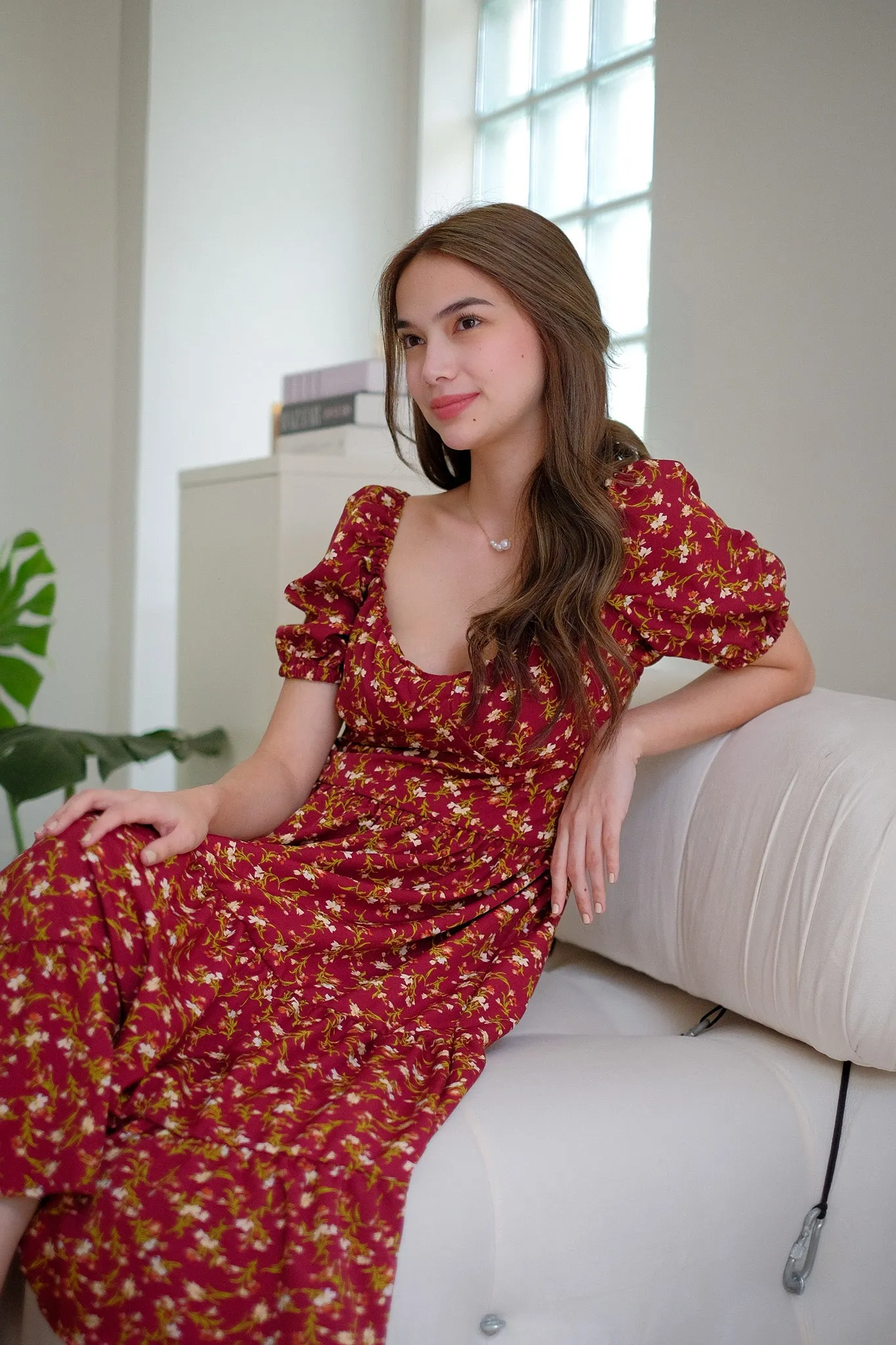 Dakota Midi Dress - maroon floral