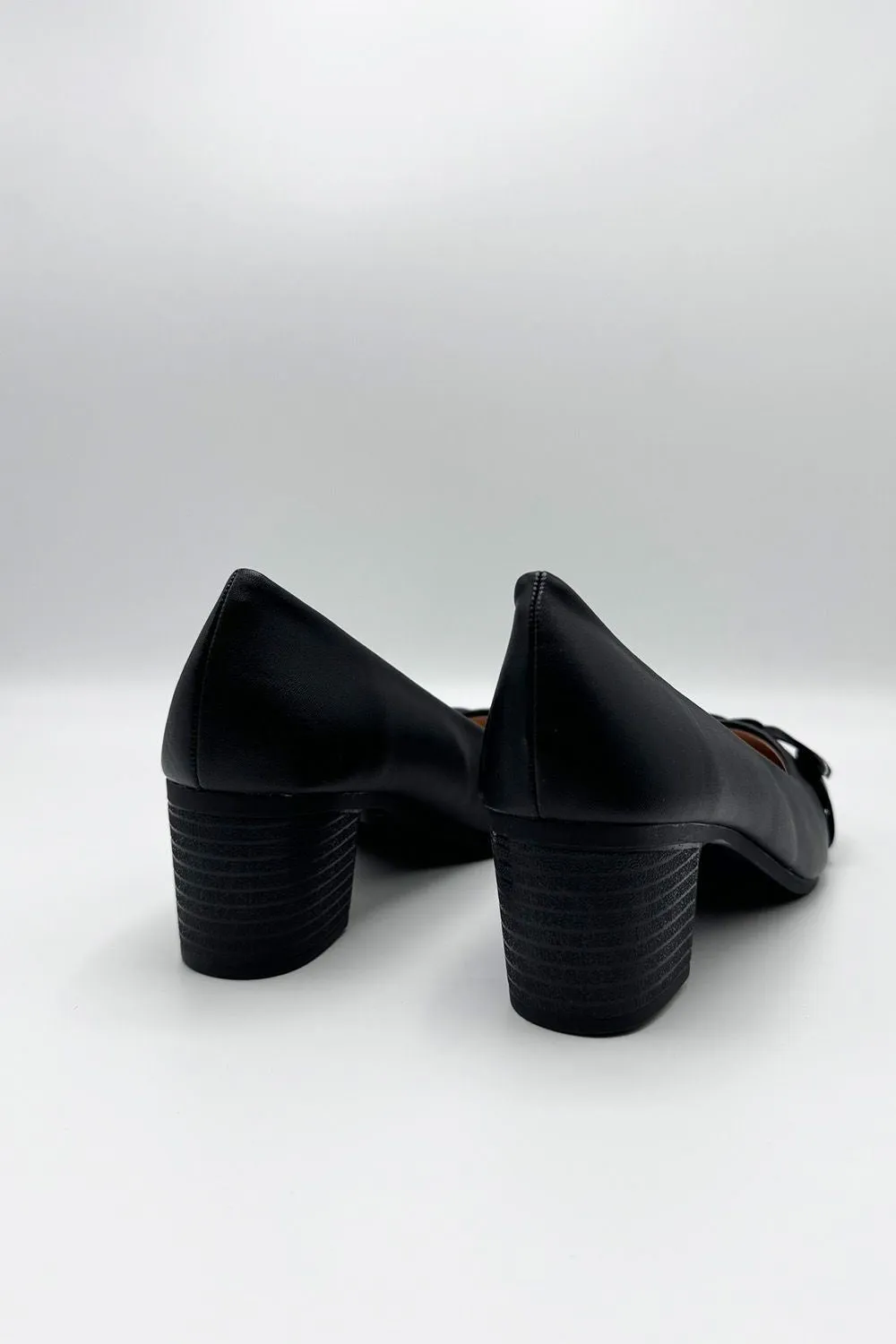 Danu Chain Link Detail Block Heel Court Shoes in Black