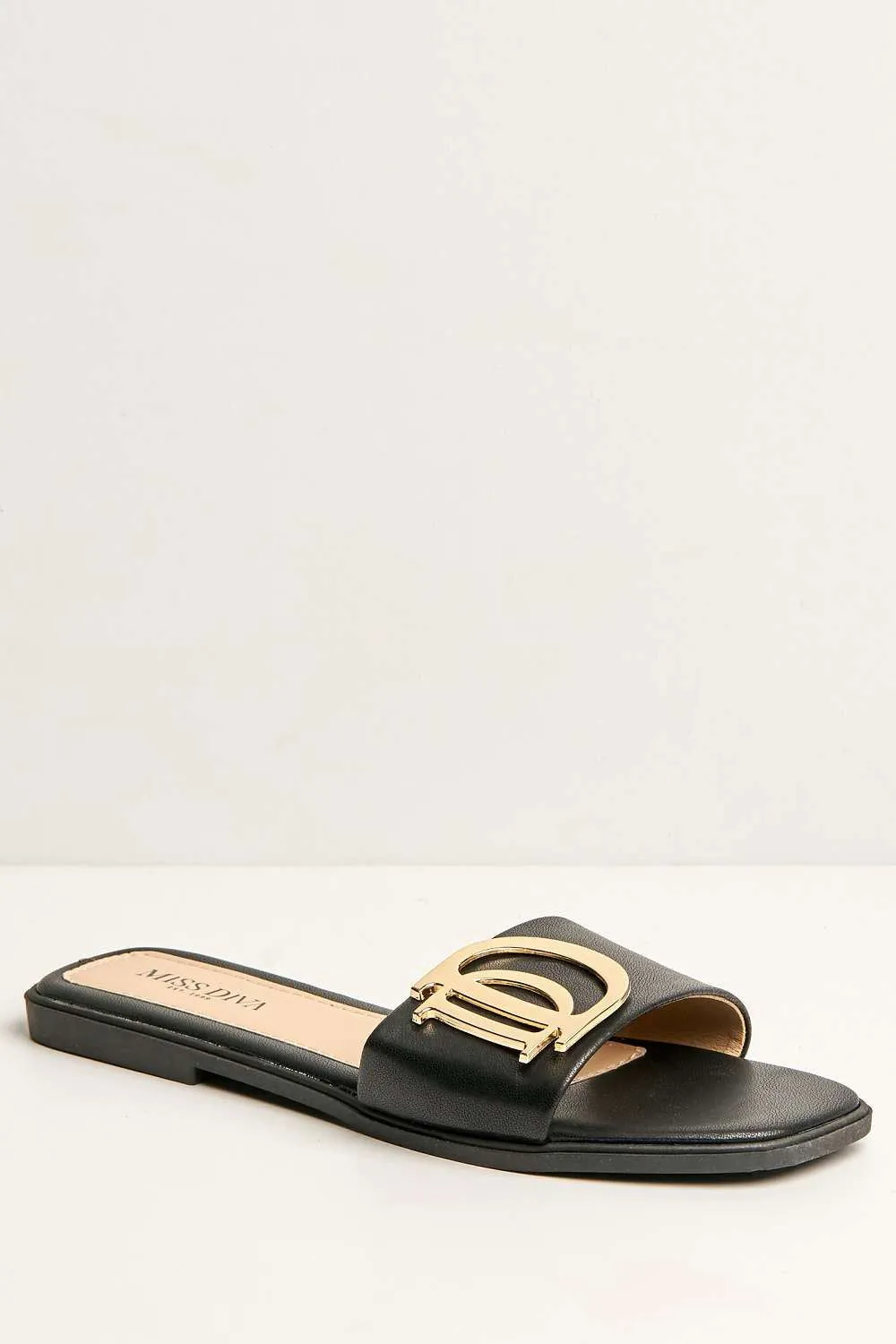 Darcy D Letters Broach Flat Sliders in Black