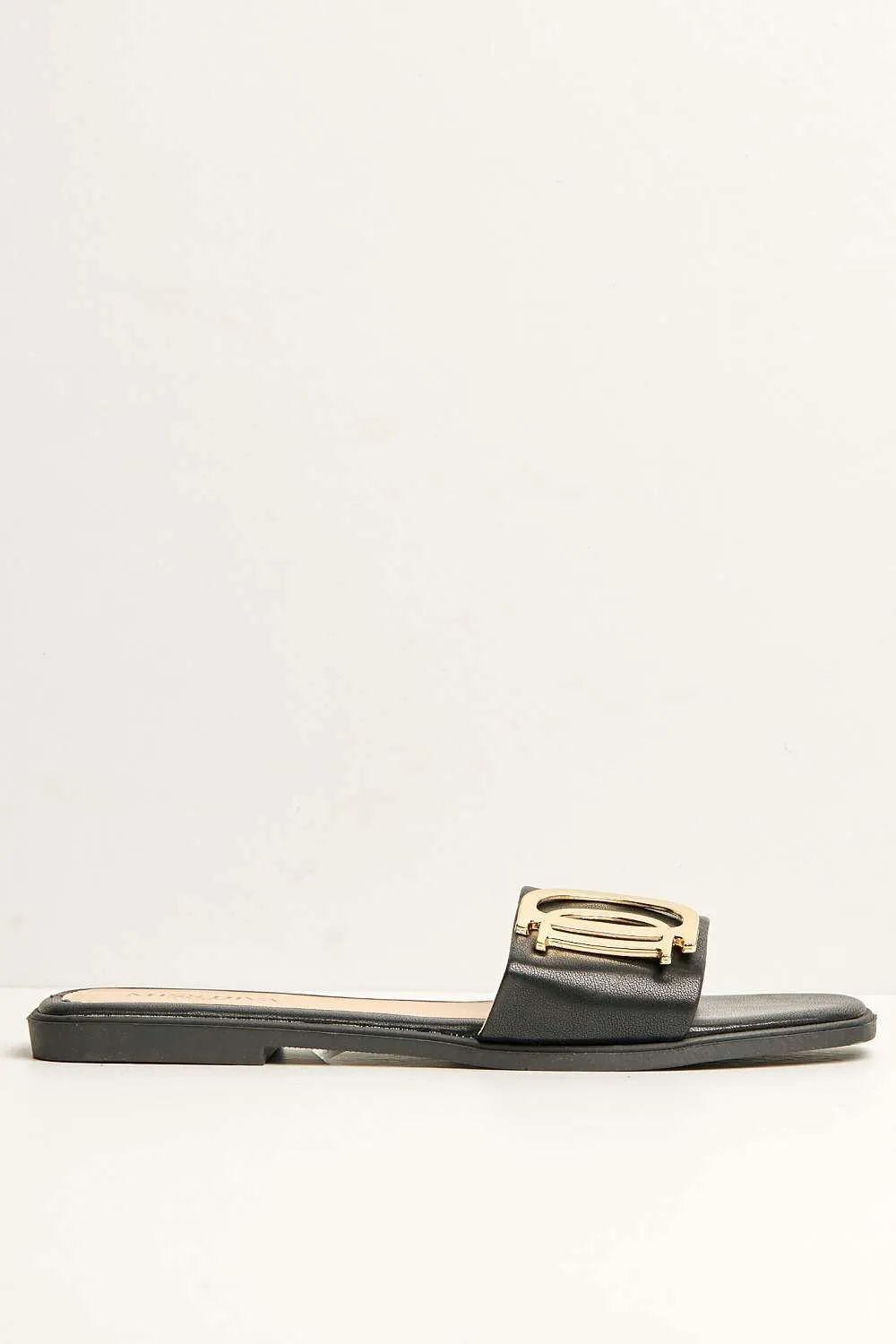 Darcy D Letters Broach Flat Sliders in Black