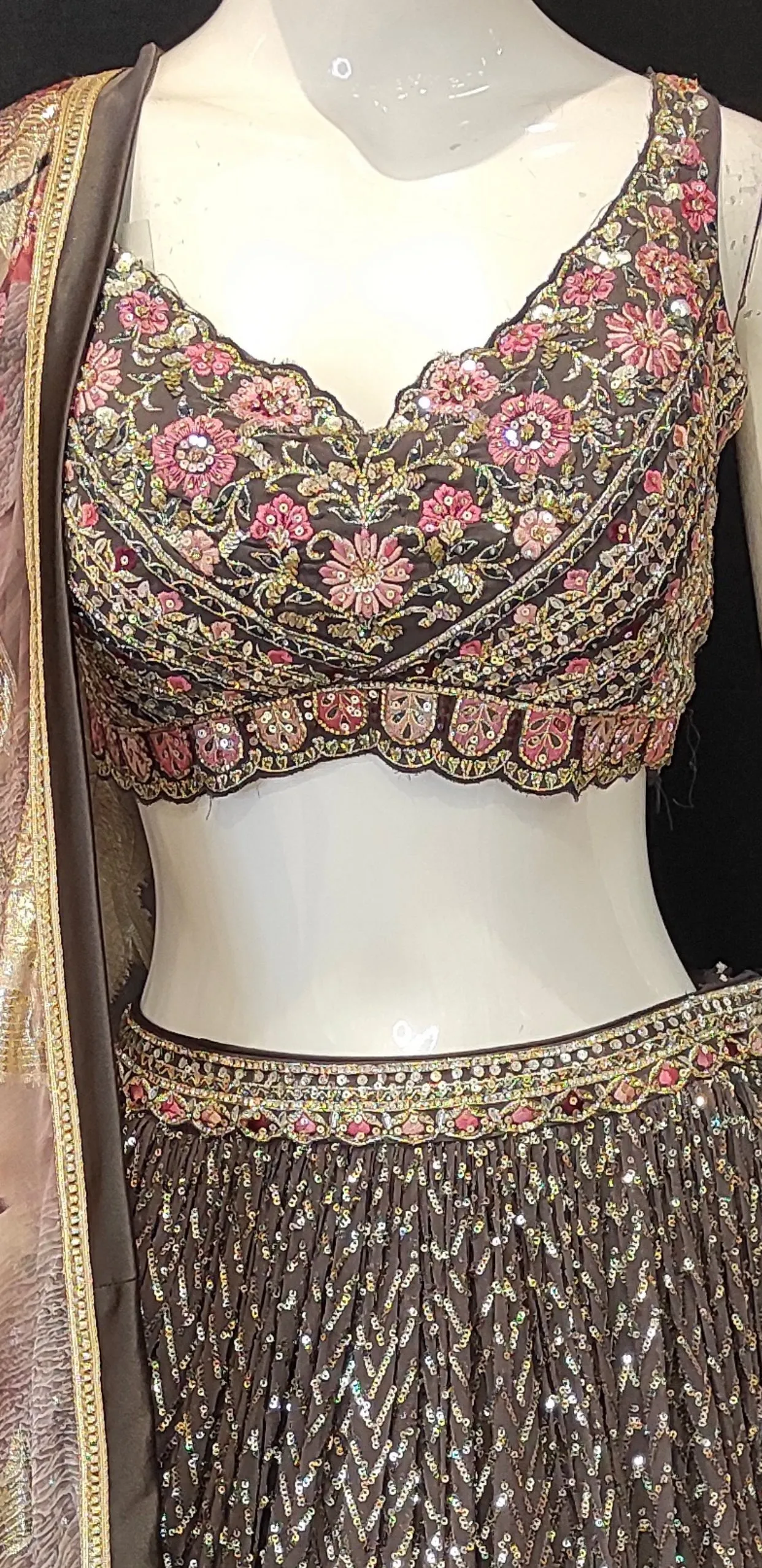 Dark Grey Lehenga Choli with Hand Embroidery