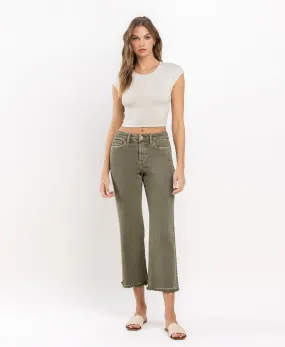 Deep Lichen Green - High Rise Raw Crop Straight Jeans