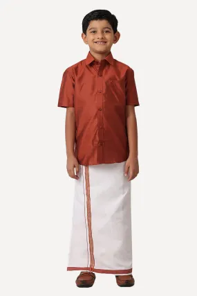 Divine - Brown Matching Fixit Dhoti and Shirt 2 in 1 Set For Kids | Uathayam