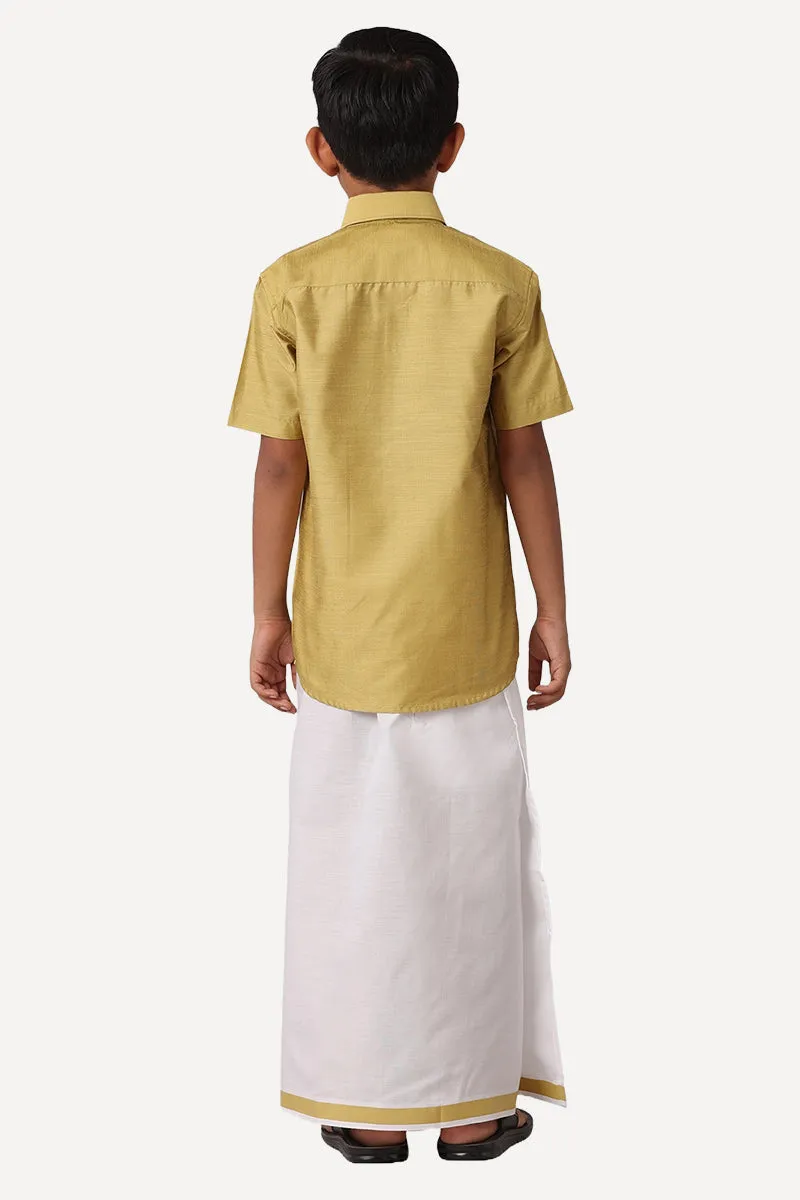 Divine - Golden Matching Fixit Dhoti and Shirt 2 in 1 Set For Kids | Uathayam