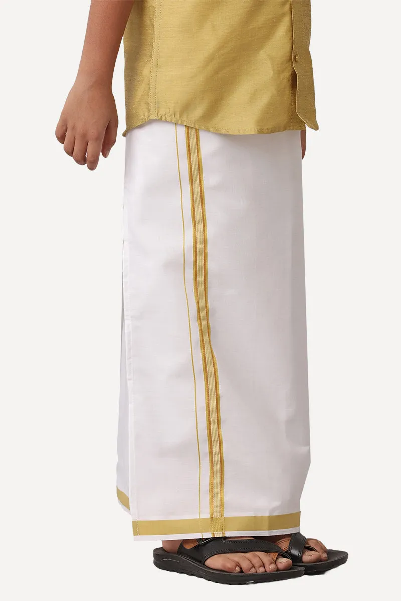 Divine - Golden Matching Fixit Dhoti and Shirt 2 in 1 Set For Kids | Uathayam