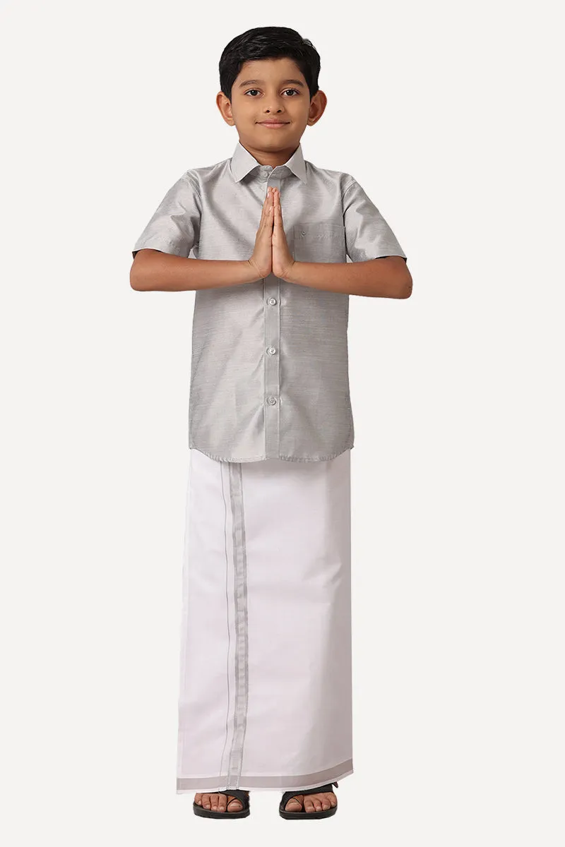 Divine - Gray Matching Fixit Dhoti and Shirt 2 in 1 Set For Kids | Uathayam