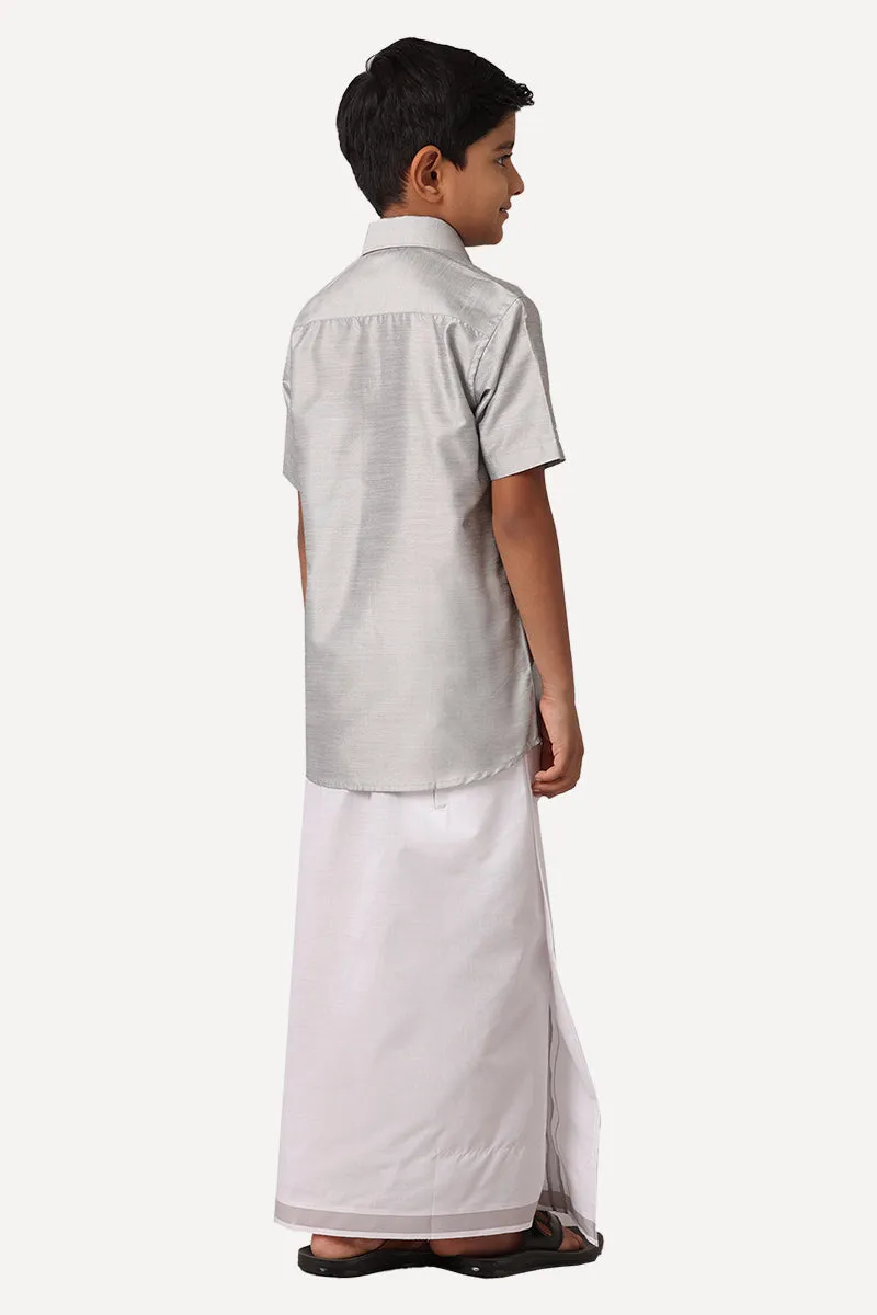 Divine - Gray Matching Fixit Dhoti and Shirt 2 in 1 Set For Kids | Uathayam