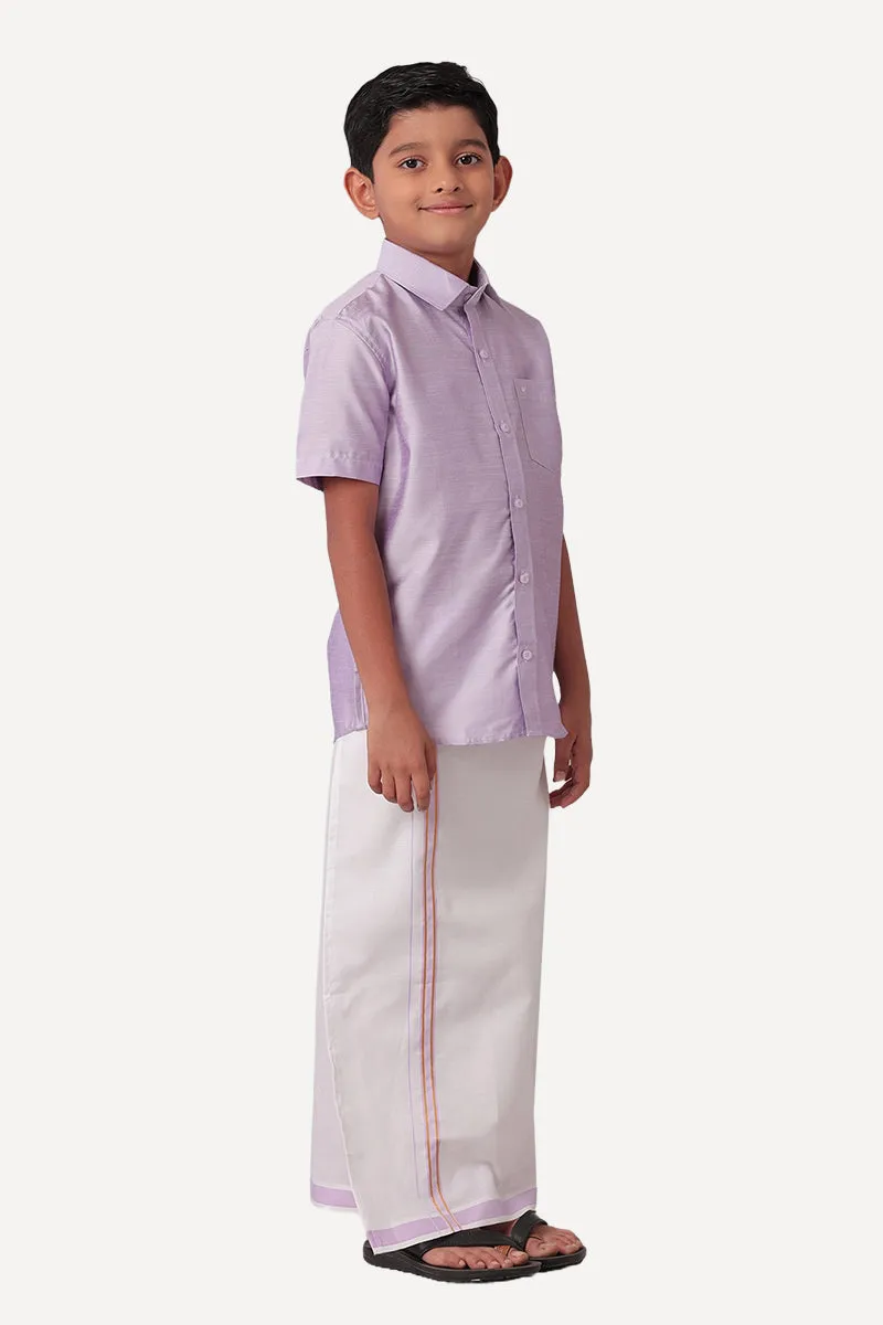 Divine - Purple Matching Fixit Dhoti and Shirt 2 in 1 Set For Kids | Uathayam