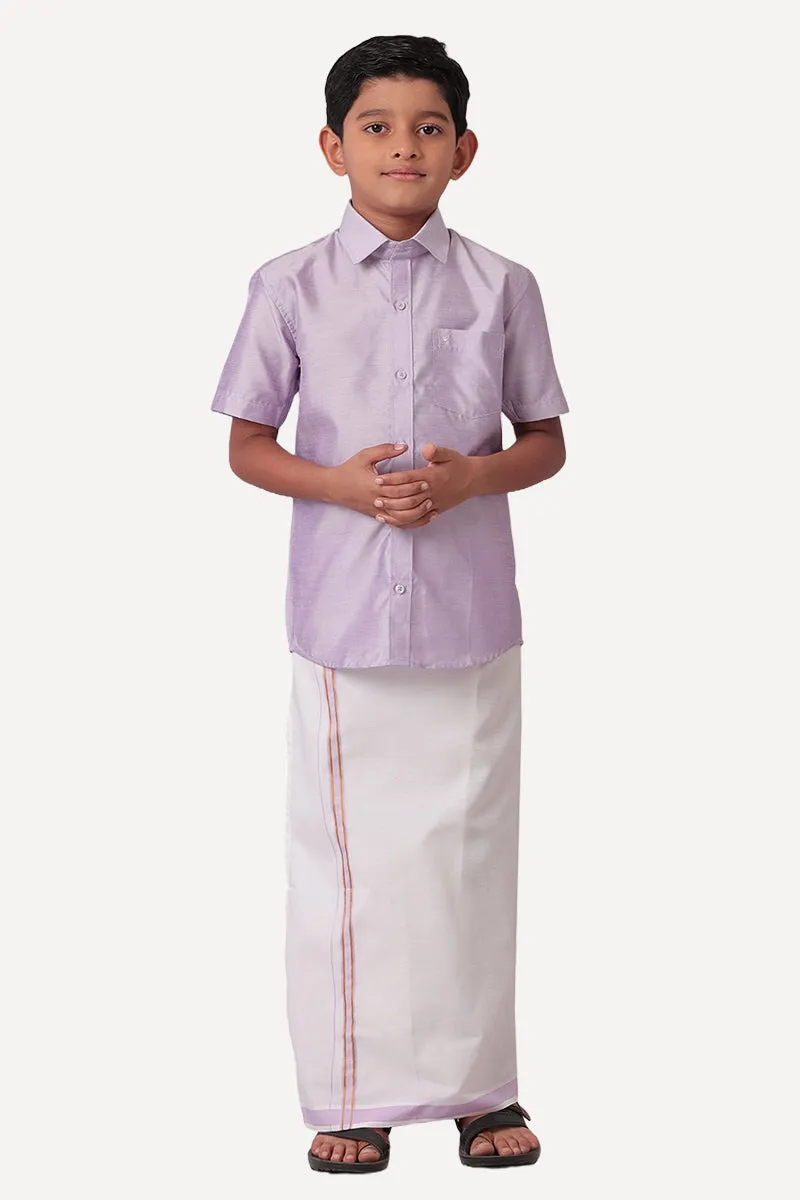 Divine - Purple Matching Fixit Dhoti and Shirt 2 in 1 Set For Kids | Uathayam