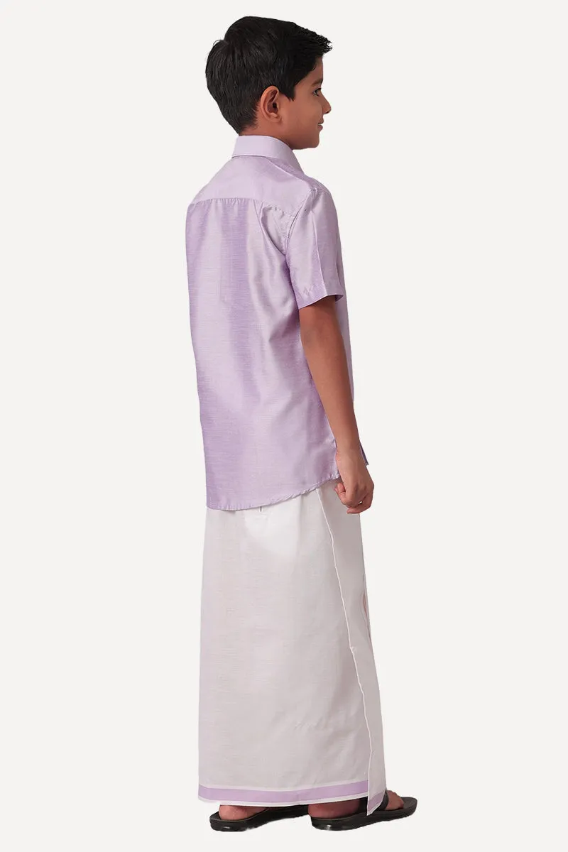 Divine - Purple Matching Fixit Dhoti and Shirt 2 in 1 Set For Kids | Uathayam