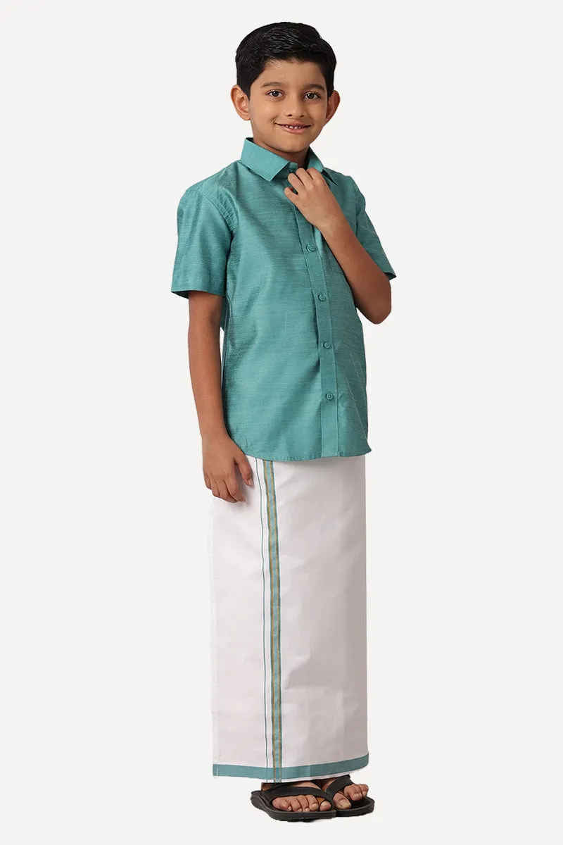 Divine - Ramar Green Matching Fixit Dhoti and Shirt 2 in 1 Set For Kids | Uathayam