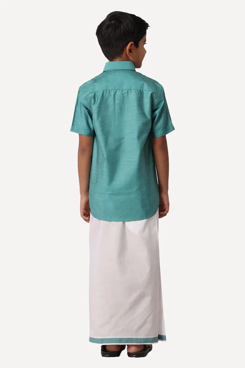 Divine - Ramar Green Matching Fixit Dhoti and Shirt 2 in 1 Set For Kids | Uathayam