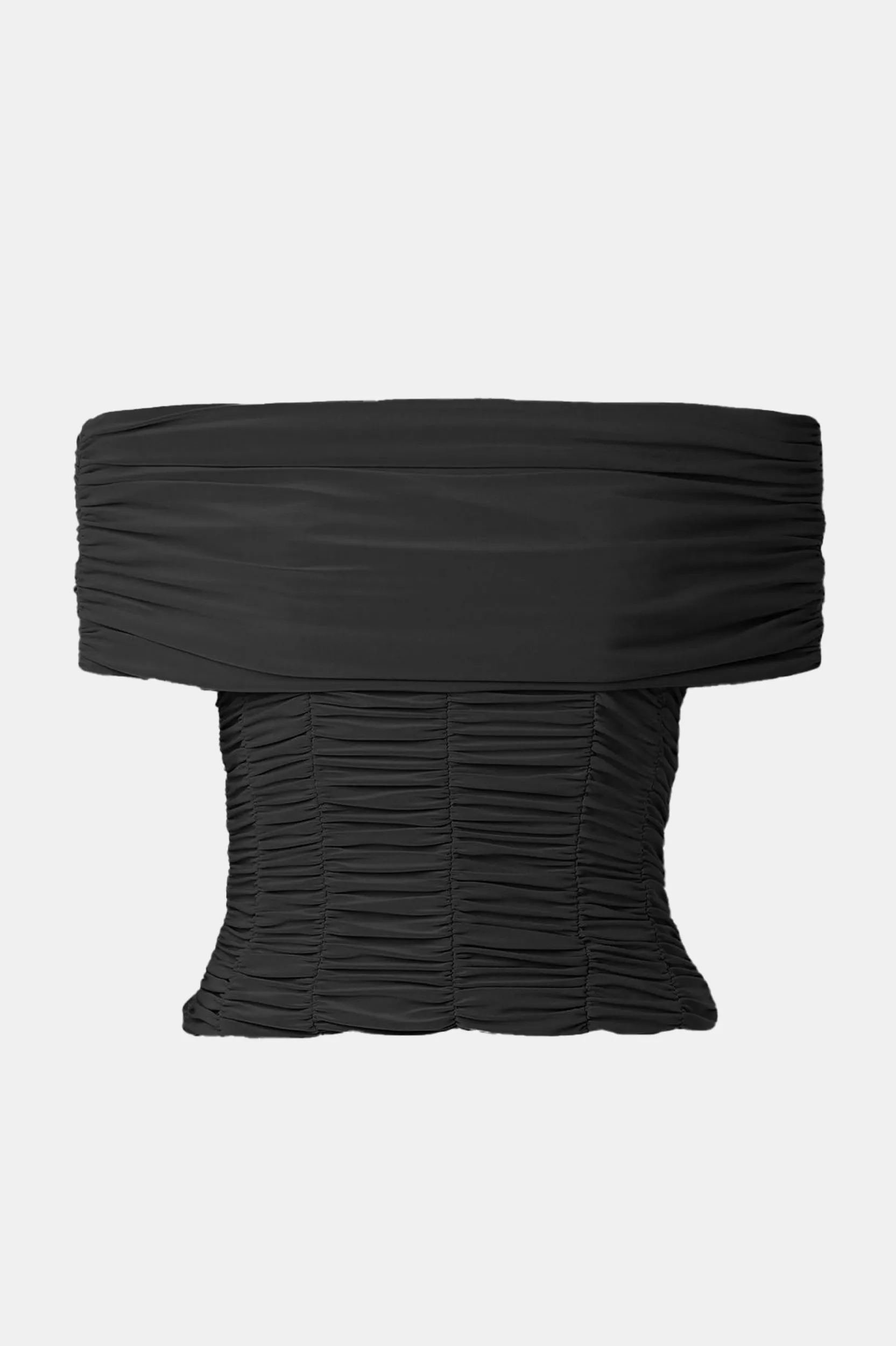 Drapey Jersey Ruched Strapless Top in Black