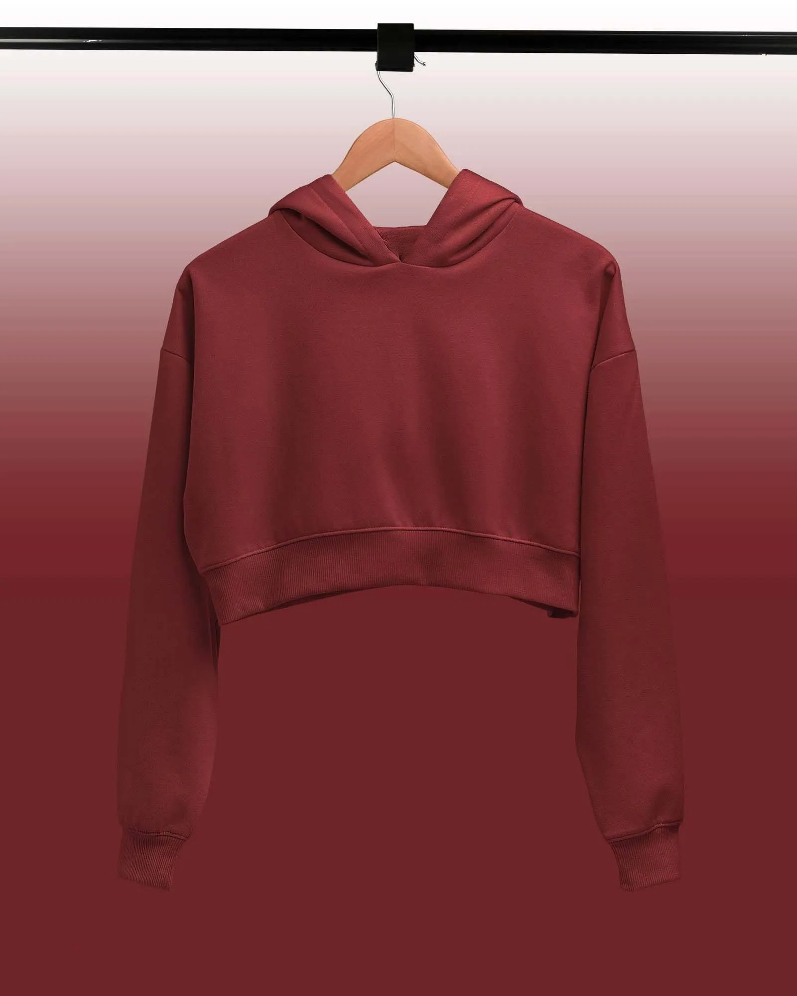 Drop Shoulder Crop Hoodie: Crimson