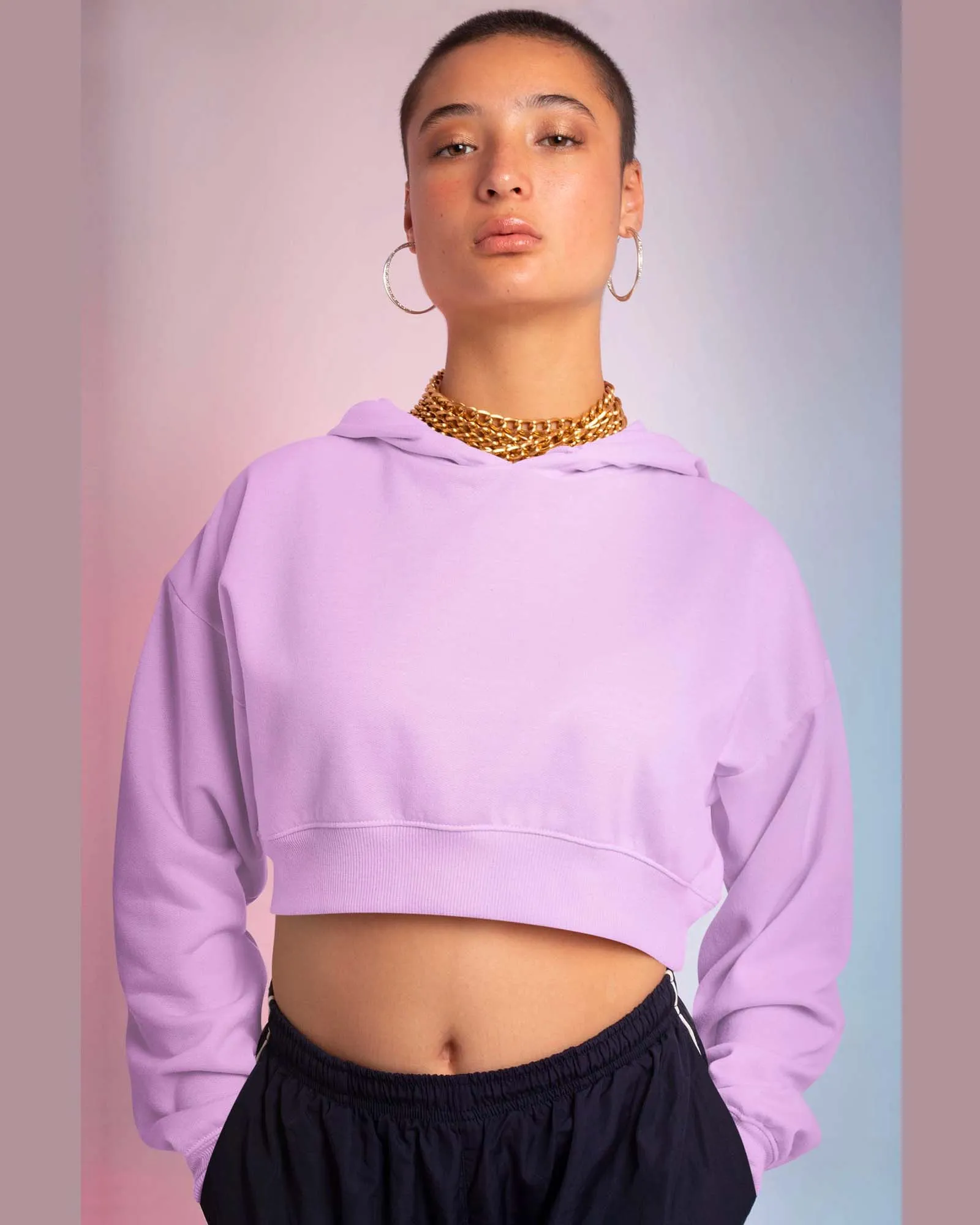 Drop Shoulder Crop Hoodie: Mauve Purple