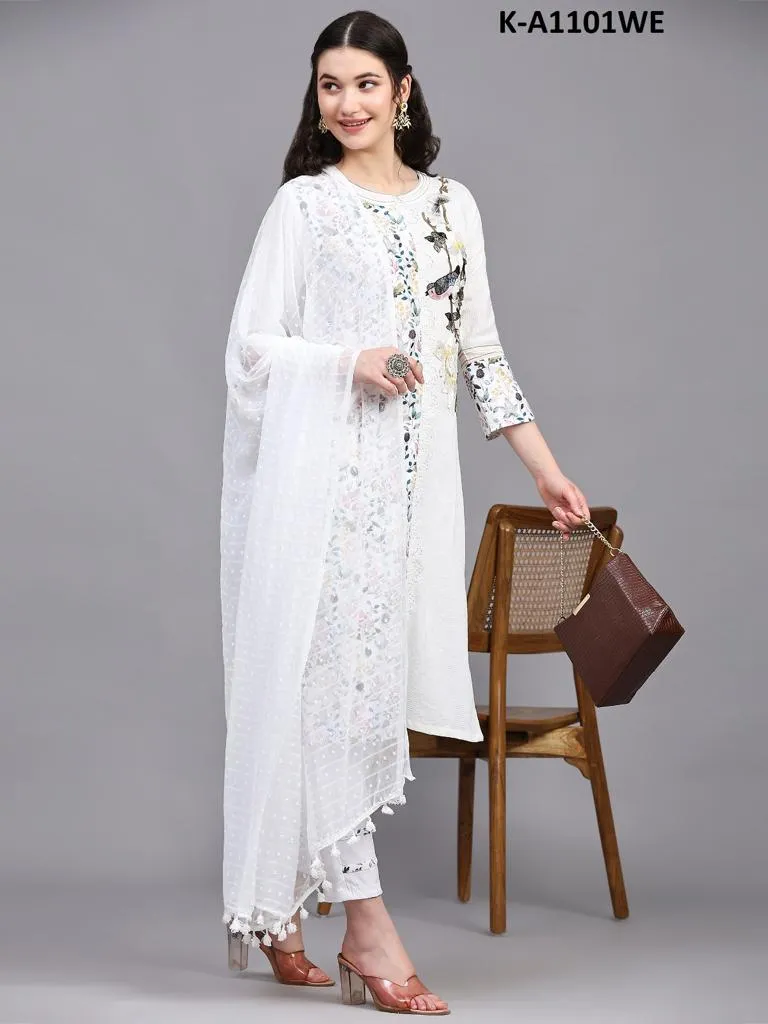 Elegant Printed Cotton Suit with Lace and Chiffon Dupatta