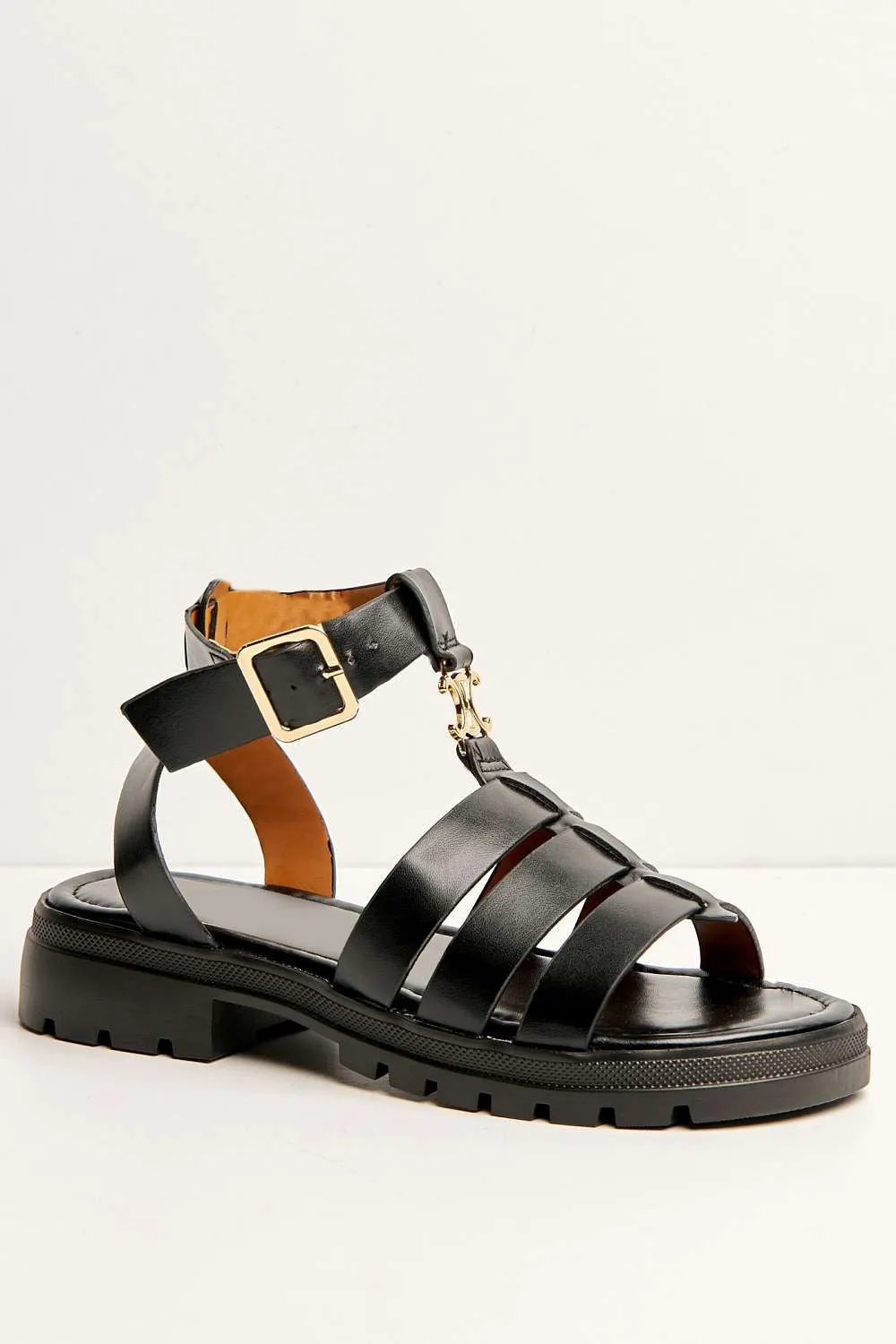 Elenie Anklestrap Flatform Sandals in Black