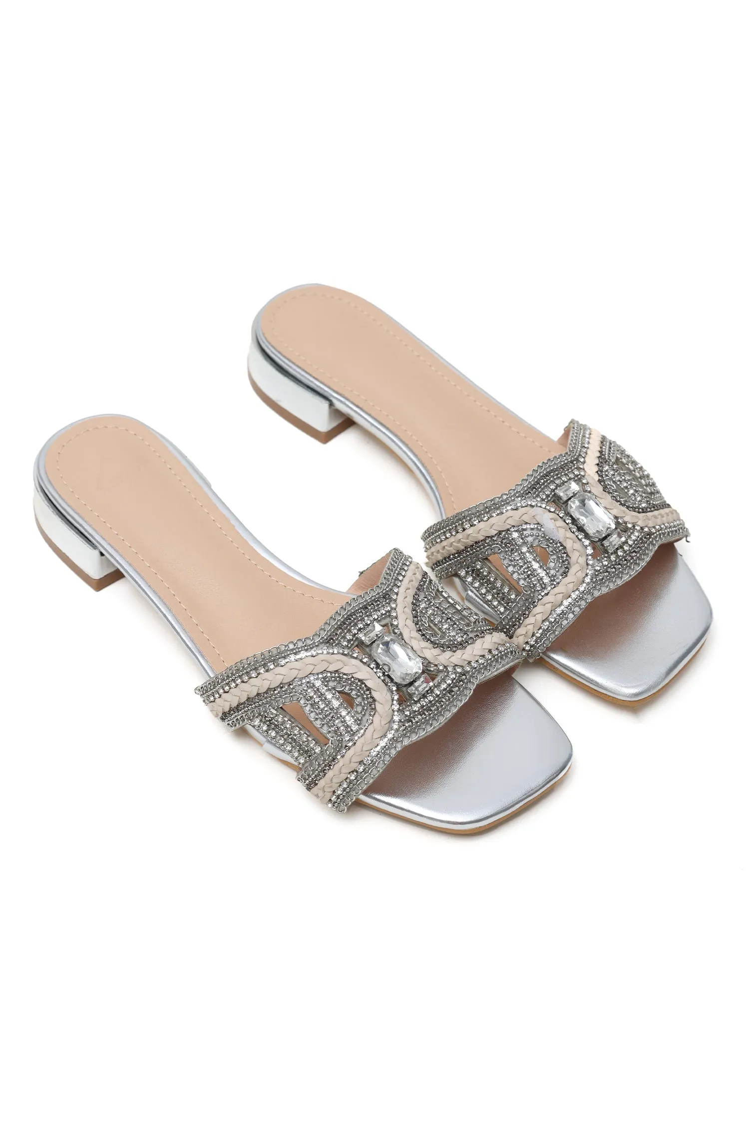 EXQUISITE GEM-EMBELLISHED SLIDES-SILVER