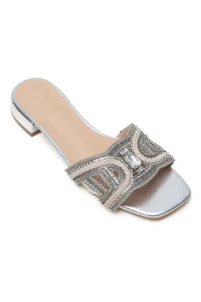 EXQUISITE GEM-EMBELLISHED SLIDES-SILVER