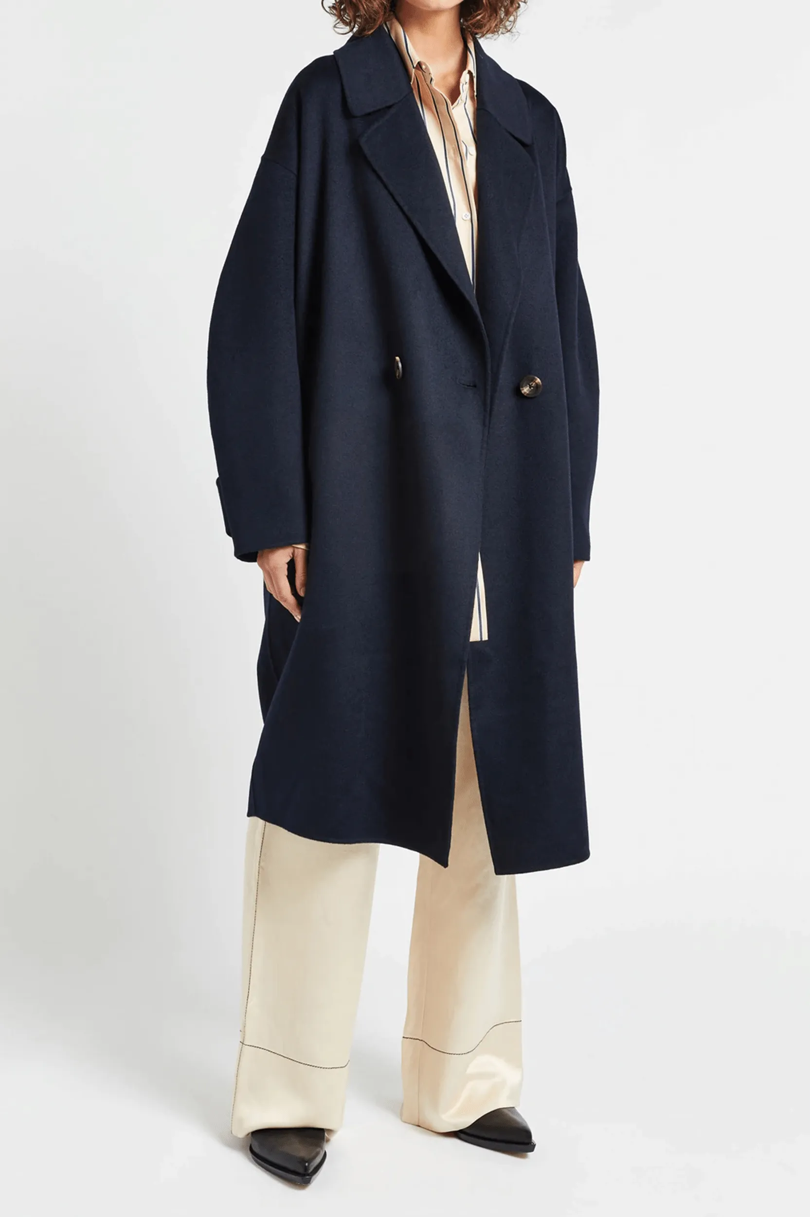 Florentine Cocoon Coat in Navy