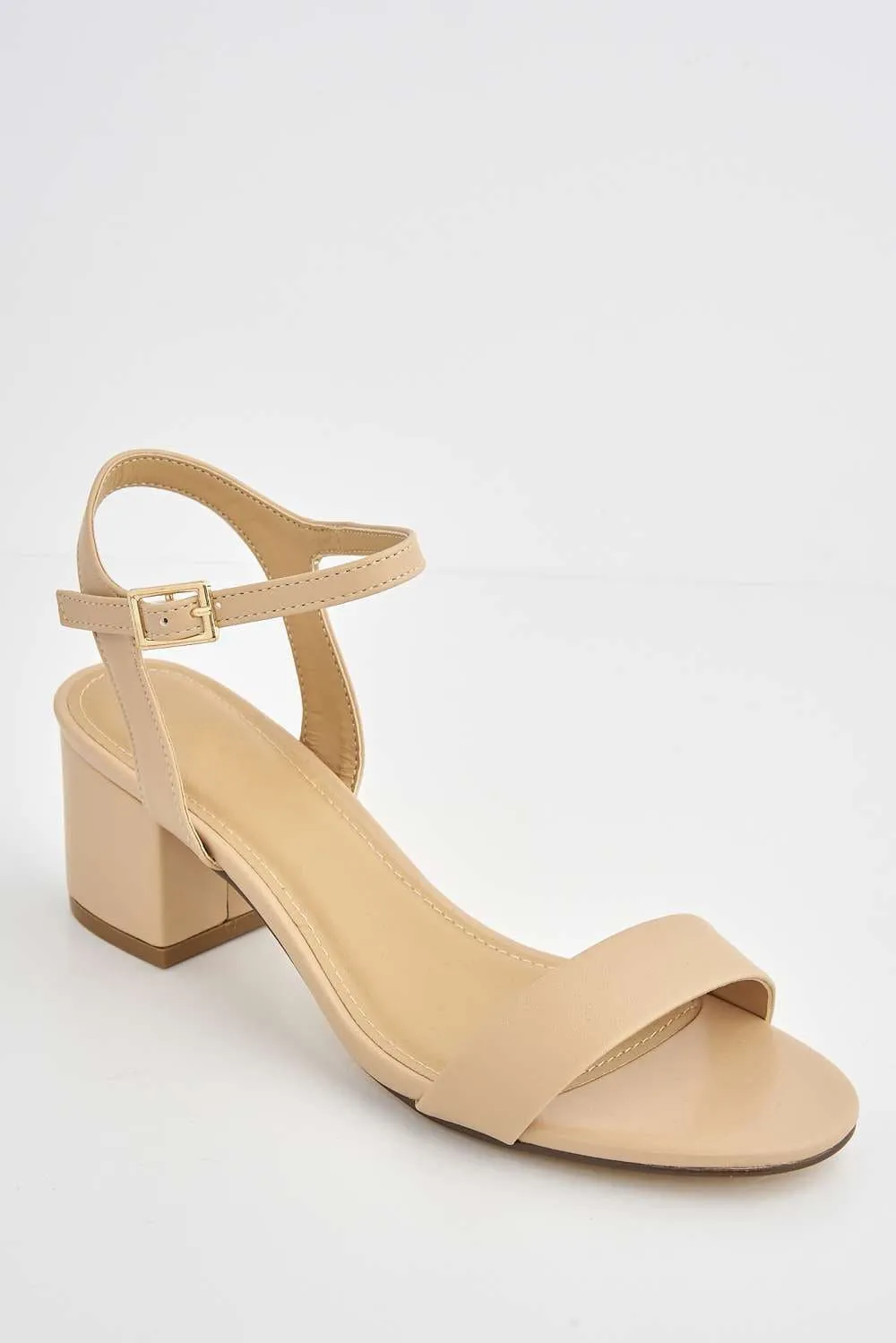 Flori Block Heel Anklestrap Sandal in Nude PU