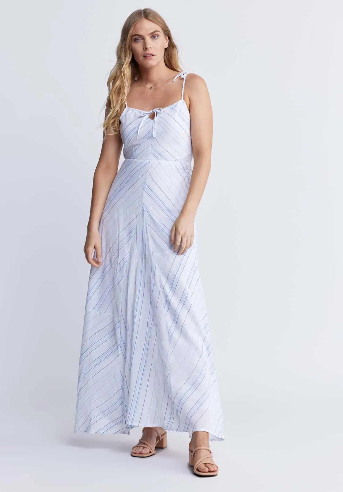 Floriane Women’s Striped Maxi Dress in White & Blue - WD0045P