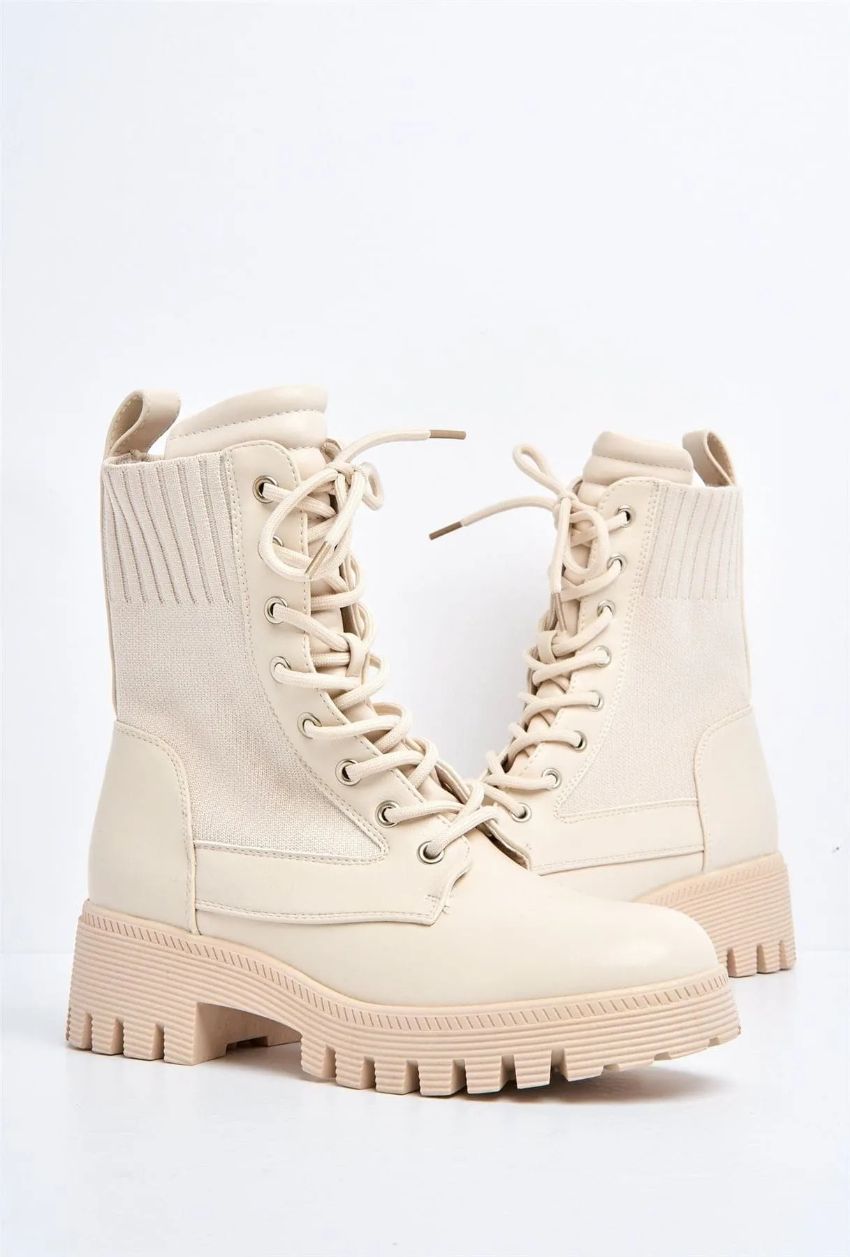 Frankii Lace-up Ankle Boot in Beige