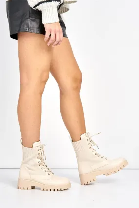 Frankii Lace-up Ankle Boot in Beige