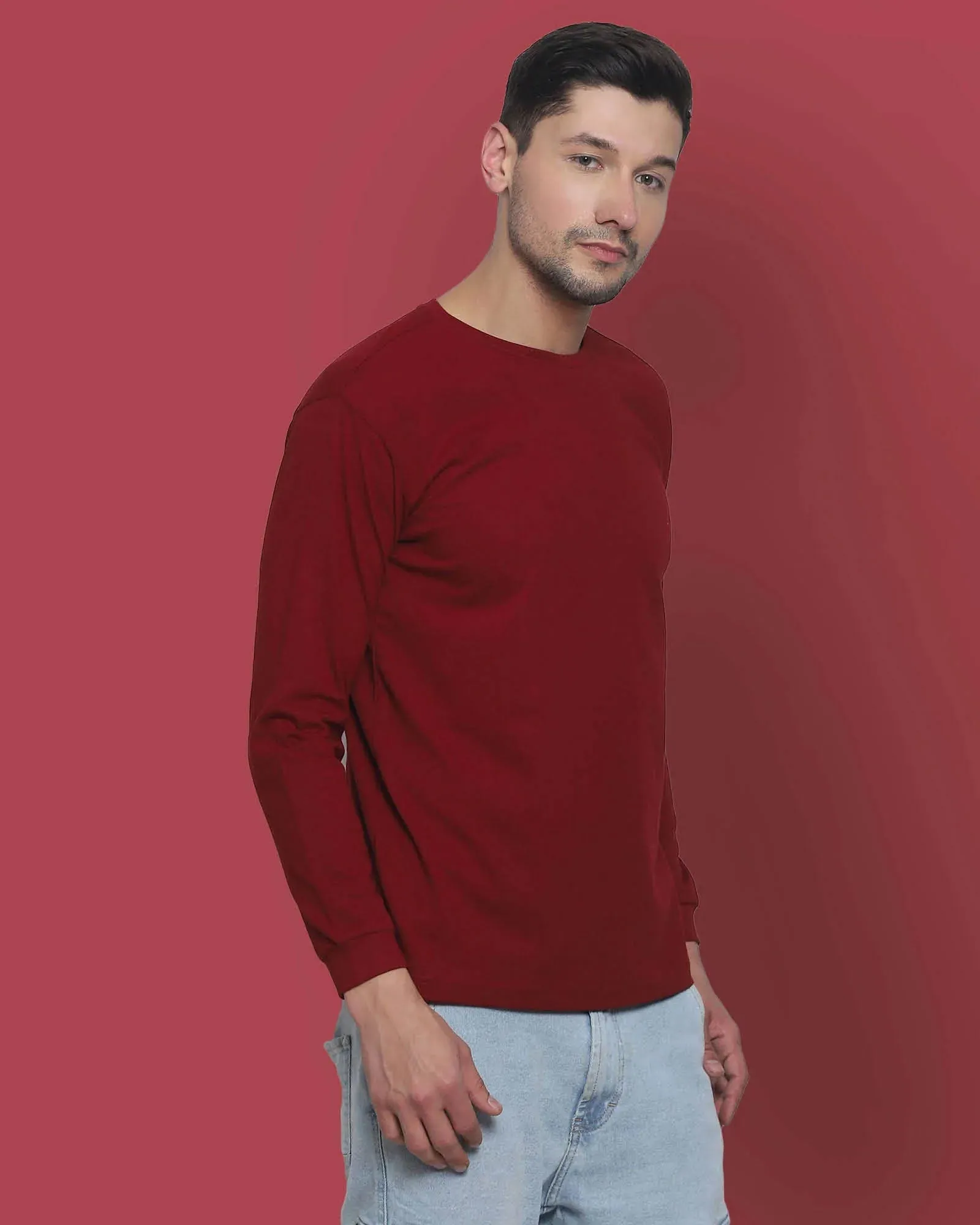 Full Sleeves Crew Neck: Maroon