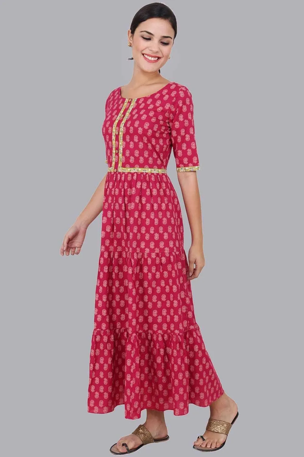 Fuschia Tiered Maxi Dress For Women