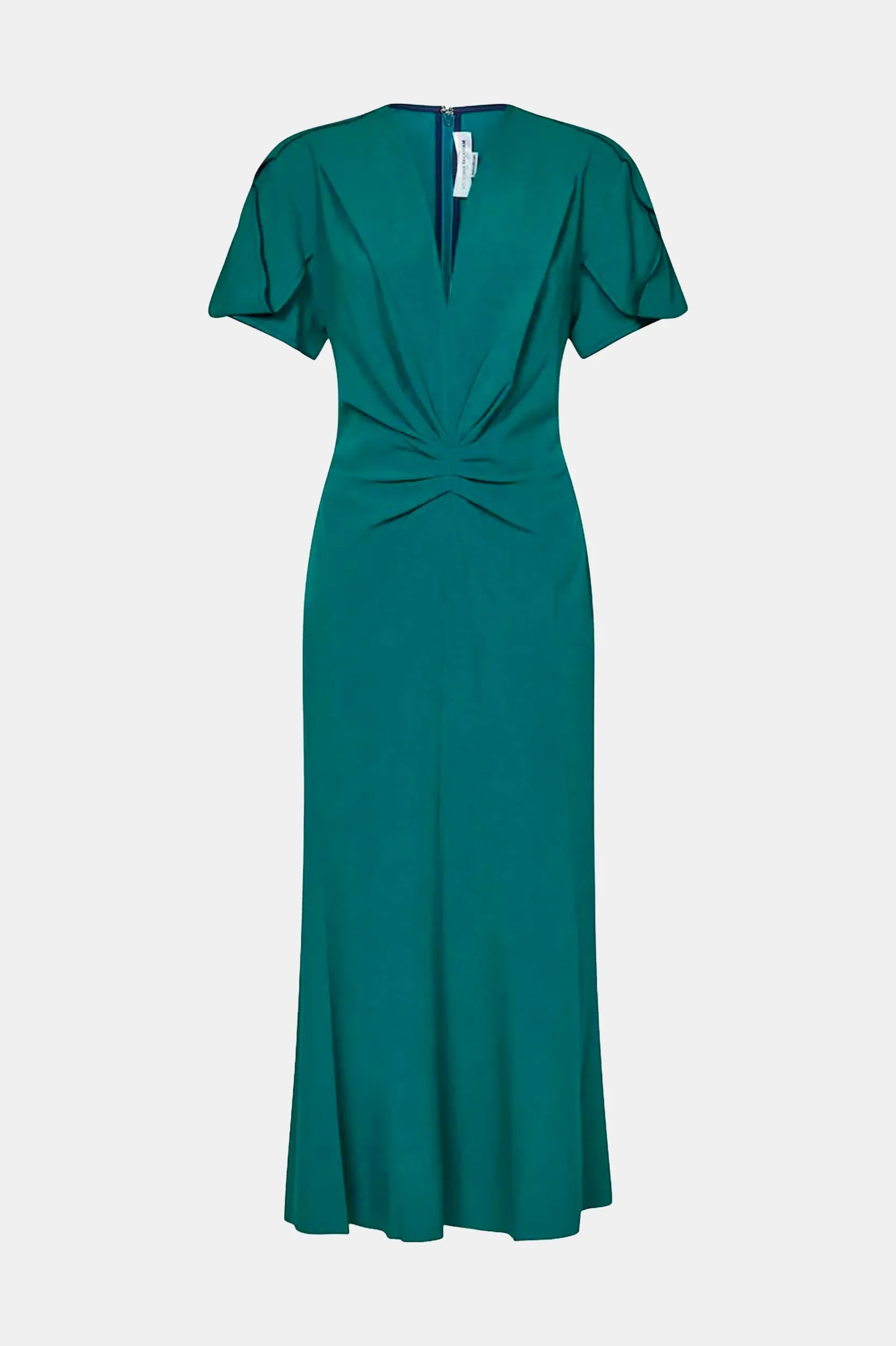 Gathered V-Neck Midi Dress in Petroleum