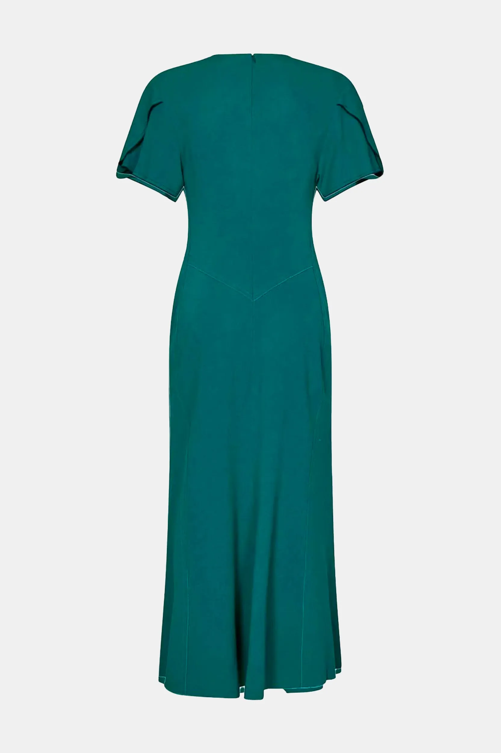 Gathered V-Neck Midi Dress in Petroleum