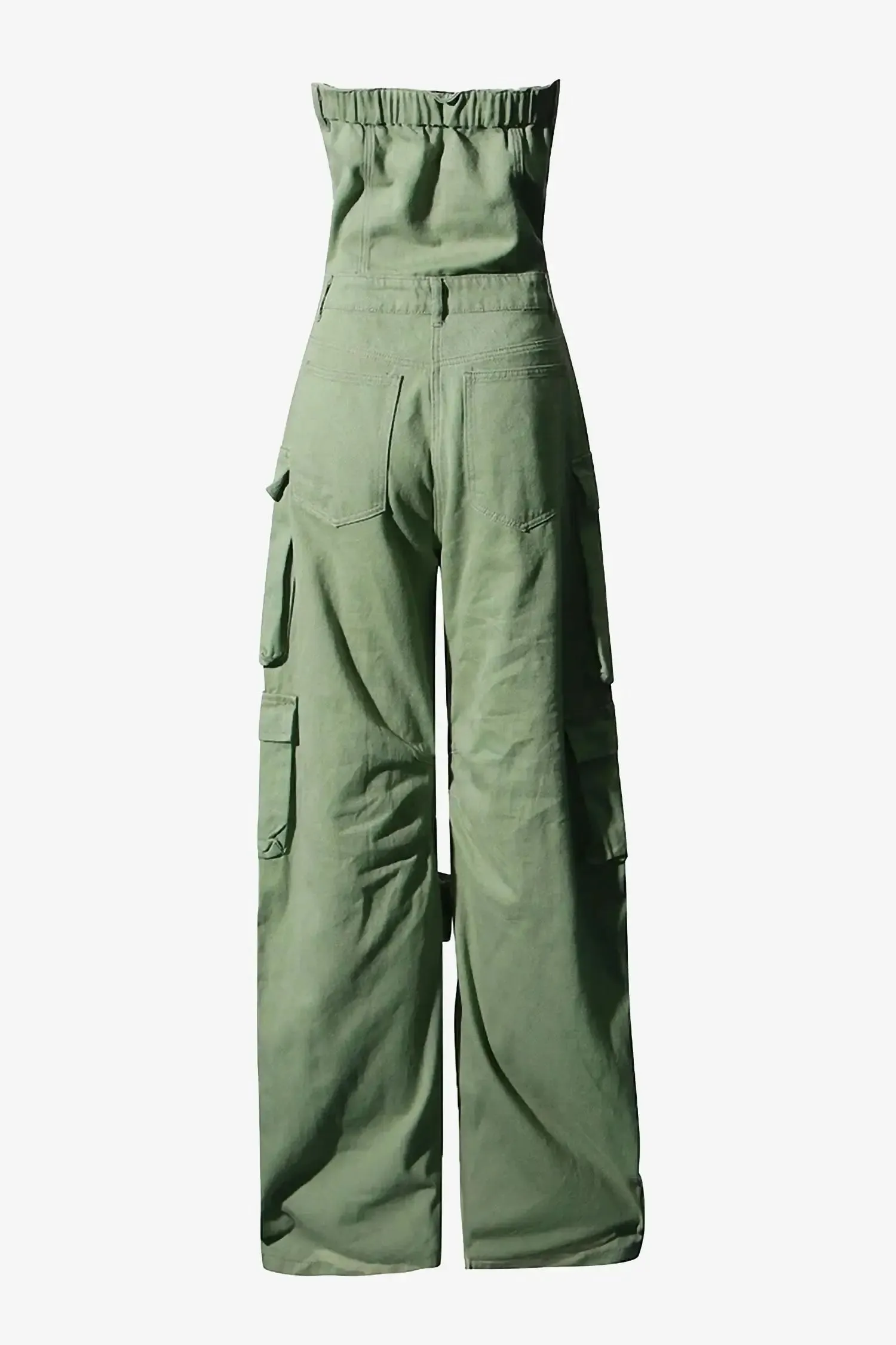 Green Denim Cargo Jumpsuit