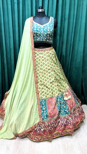 Green Silk Lehenga With Sequins