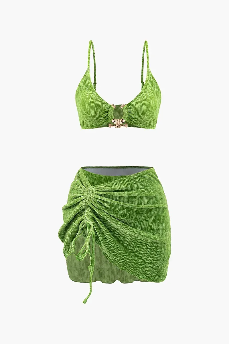 Green Velvet Skirt Set